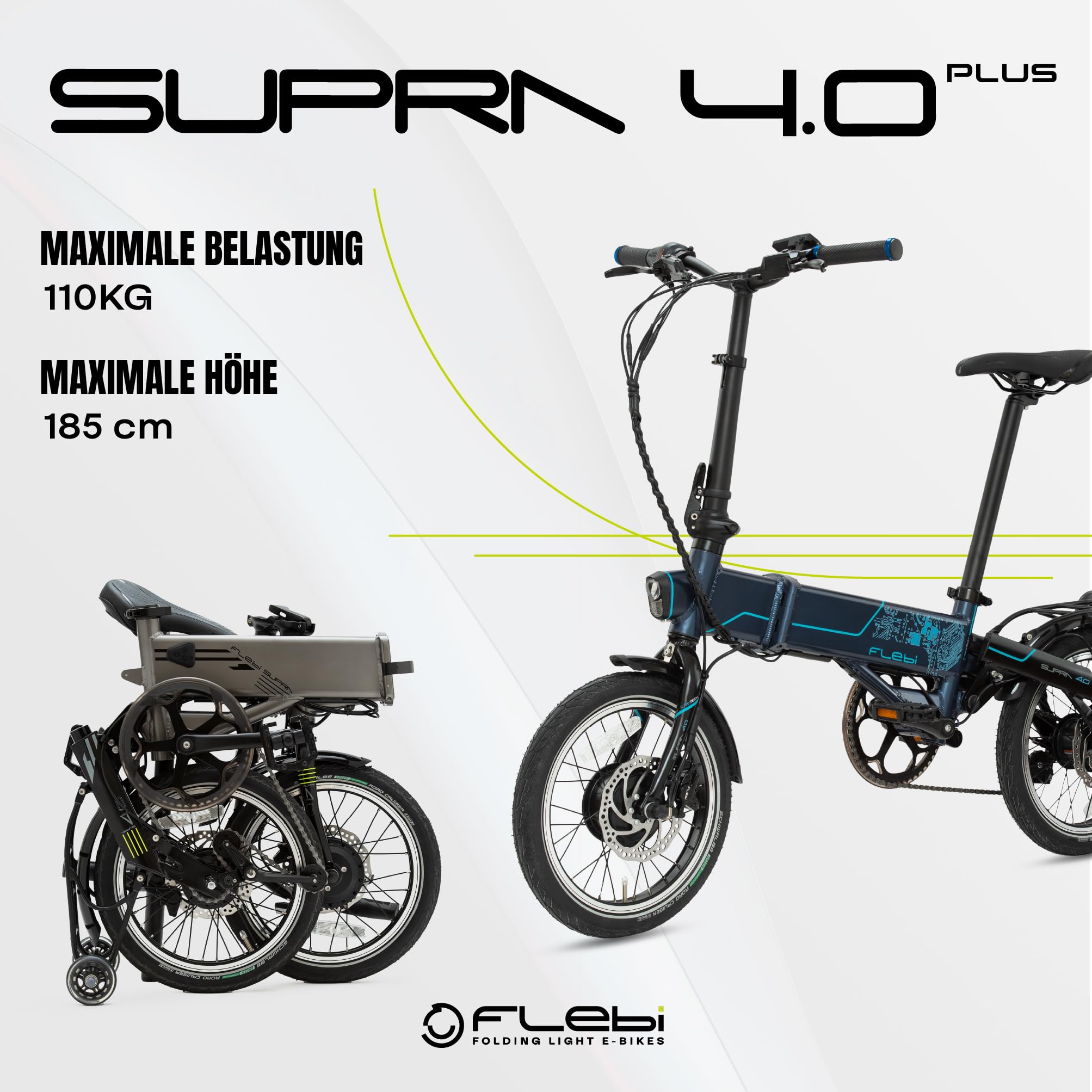 Flebi Supra 4.0+ Klapprad Elektrisch 16" | Reichweite 100 km | Abnehmbarer Akku 14Ah/504Wh | 7 Gänge | Kompaktes und Leichtes E-Bike für Erwachsene/Teenager, Unisex für Damen/Herren