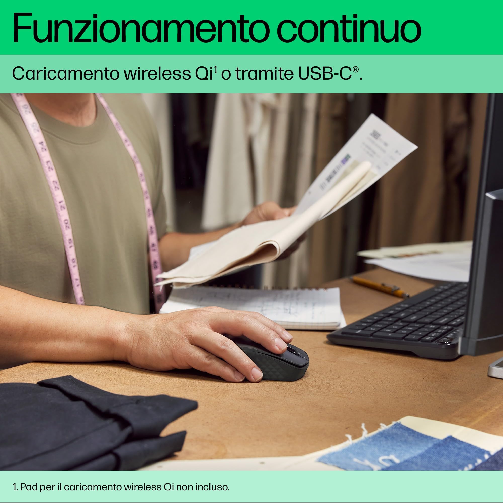 HP 690 Mouse Wireless Ricaricabile, Connessione Bluetooth, Durata Batteria fino a 4 Mesi, Sensore Multisuperficie fino a 4000 dpi, 6 Pulsanti Programmabili, Led di Canale, Nero