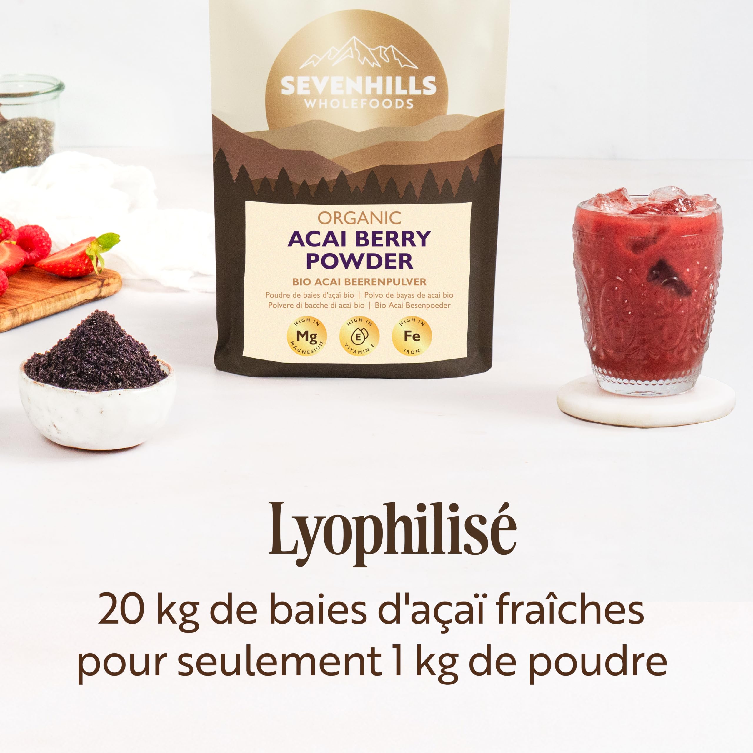 Sevenhills Wholefoods Poudre De Baie D'Açaï Bio 500g | Lyophilisé | Brésil