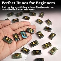 Vista 5 de Juego de piedras de runa de labradorita, piedra pulida, suministros de brujería de élder Futhark, piedras preciosas runas espirituales vikingas