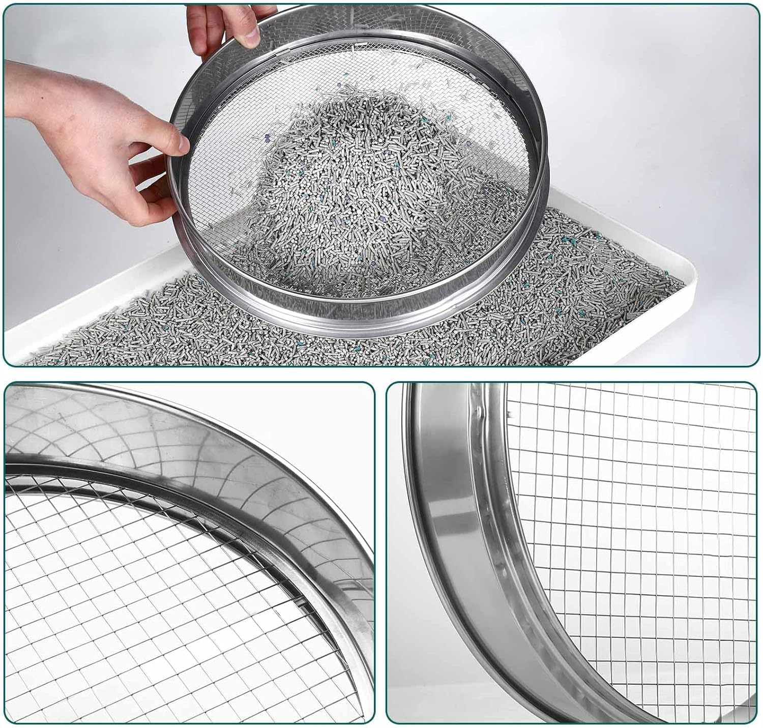 Tamis de Jardin Rond 30cm en Acier Inoxydable avec 5 Mailles Interchangeables Tailles de 3/6/9/10/12mm Outil Jardinage pour Tamiser Le Sol, Les Semences, Les Pierres et Le Compost, Pelle Inclus