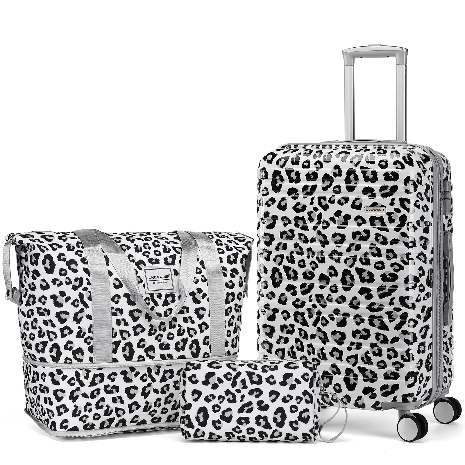 LARVENDER Luggage Sets 3 Piece, Hardside 20 IN Carry on Luggage Airline Approved PC+ABS Suitcase Set with Spinner Wheels TSA Lock, Lightweight Rolling Suitcase for Men and Women, Cheetah Print