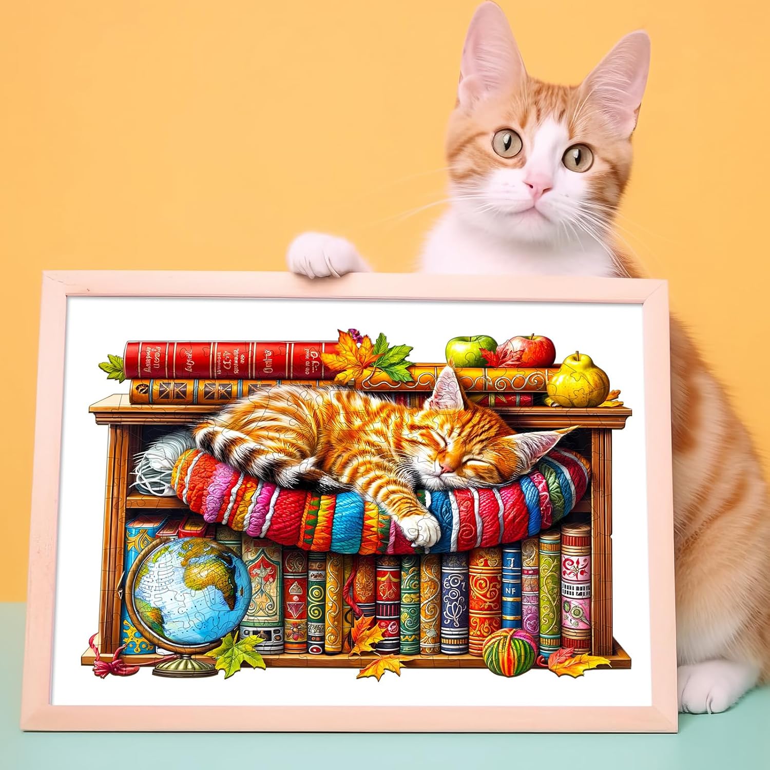Wooden Puzzles for Adults - Dreamy Tabby Cat Wooden Jigsaw Puzzle, Unique Animal Shaped Wood Puzzles Adult, Christmas Birthday Gifts for Friends/Family, Home Decor 11.4 * 8.1 in 180pcs