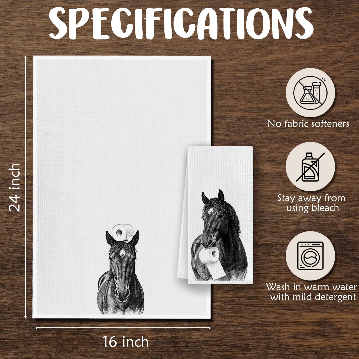 Horse Hand Towel for Bathroom Decor,16x24 Set of 2, Funny Horse Gift for Women & Kids