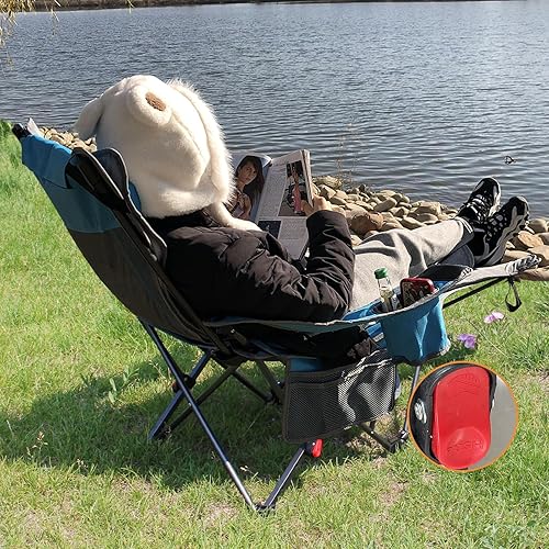 Miniatura 2 de Reclining Camping Chair with Removable Footrest Lounge Chair with Headrest, Cotton Cushion, Portable Adjustable Folding Chairs