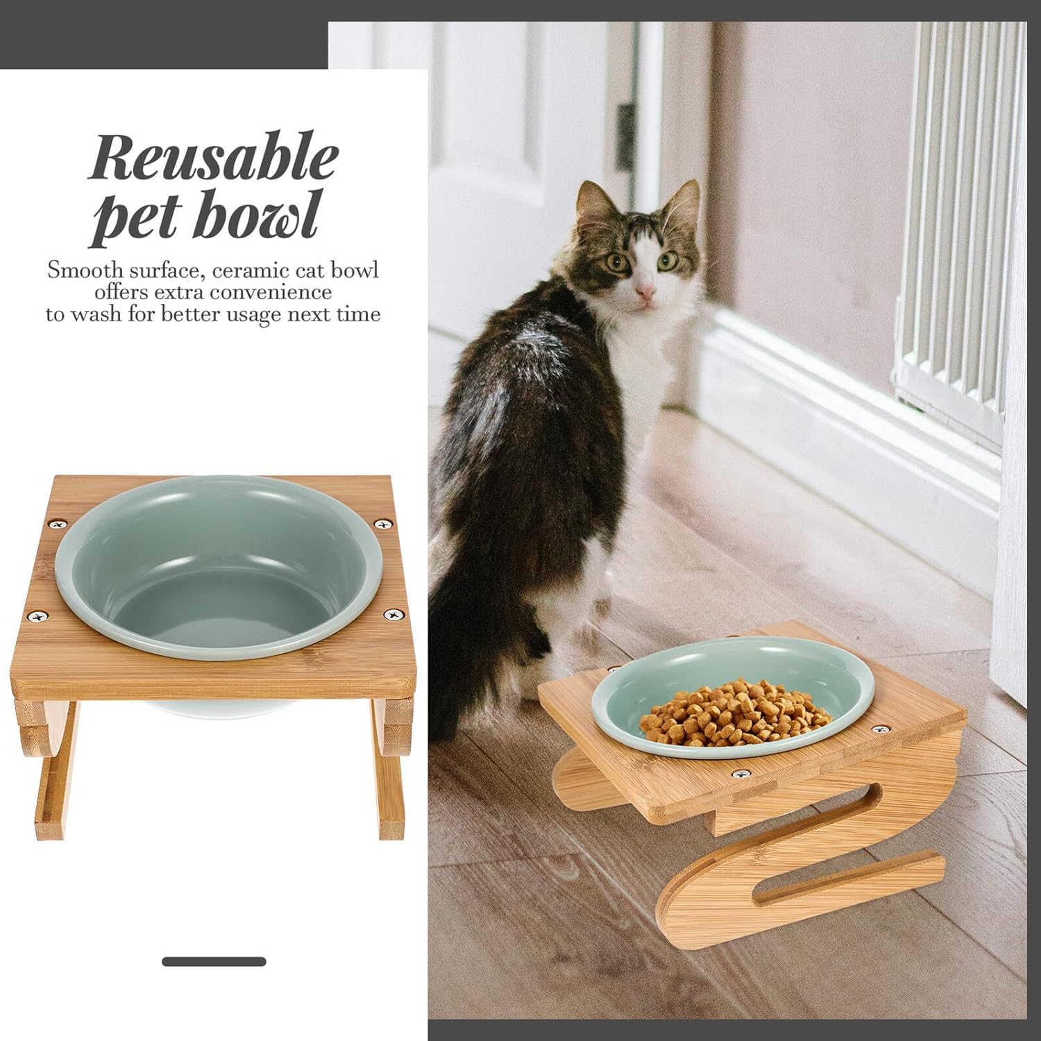 Ceramic Elevated Cat Bowl Stand 15Cm 600Ml, Floor Feeding Bowl for Indoor Pets, Neck Protection Design for Cats