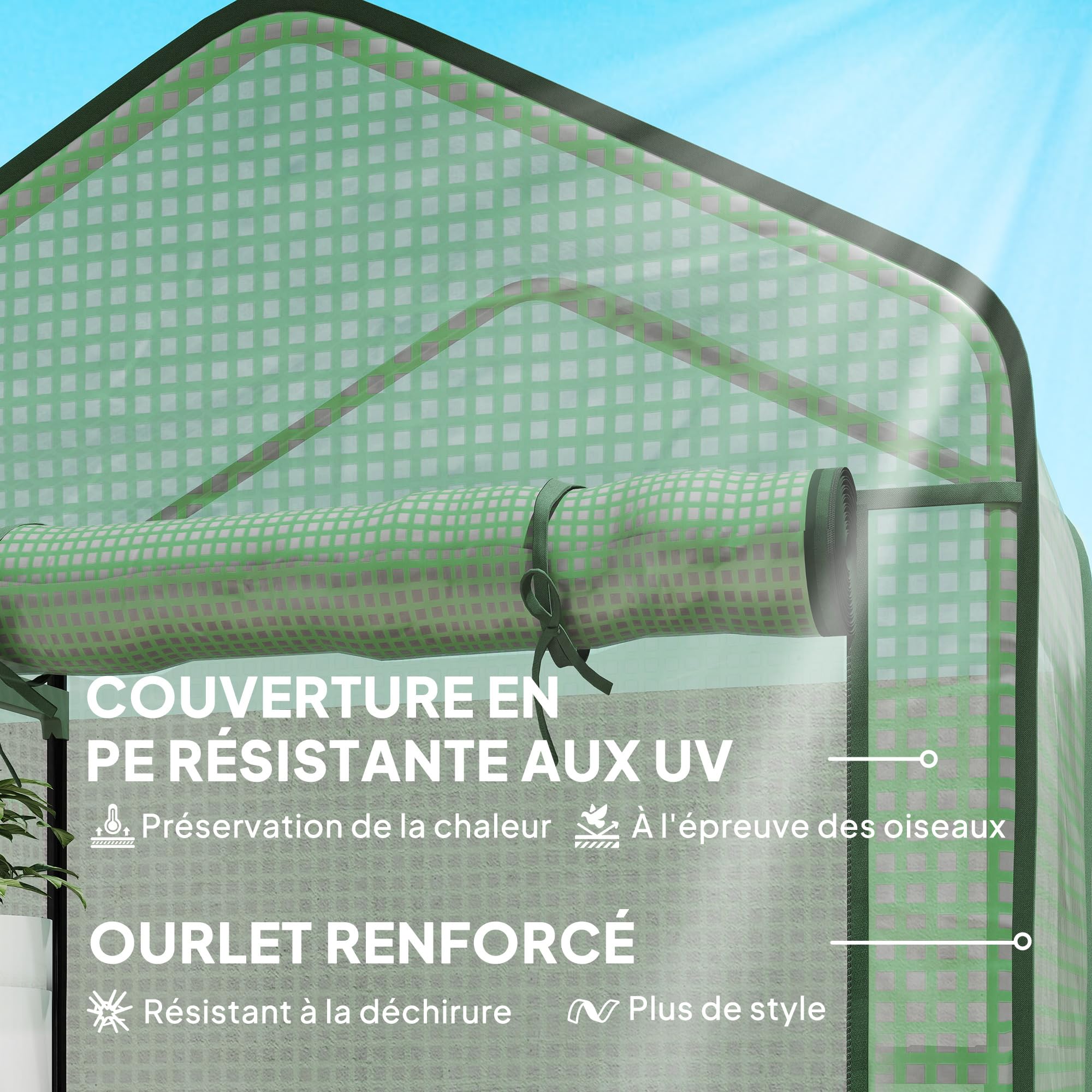 Outsunny Szklarnia ogrodowa Szklarnia balkonowa 5-poziomowa szklarnia z 1 zwijanymi drzwiami, stalowa rama i wzmocniona plandeka PE odporna na ok. 90 l x 49 l x 193H cm