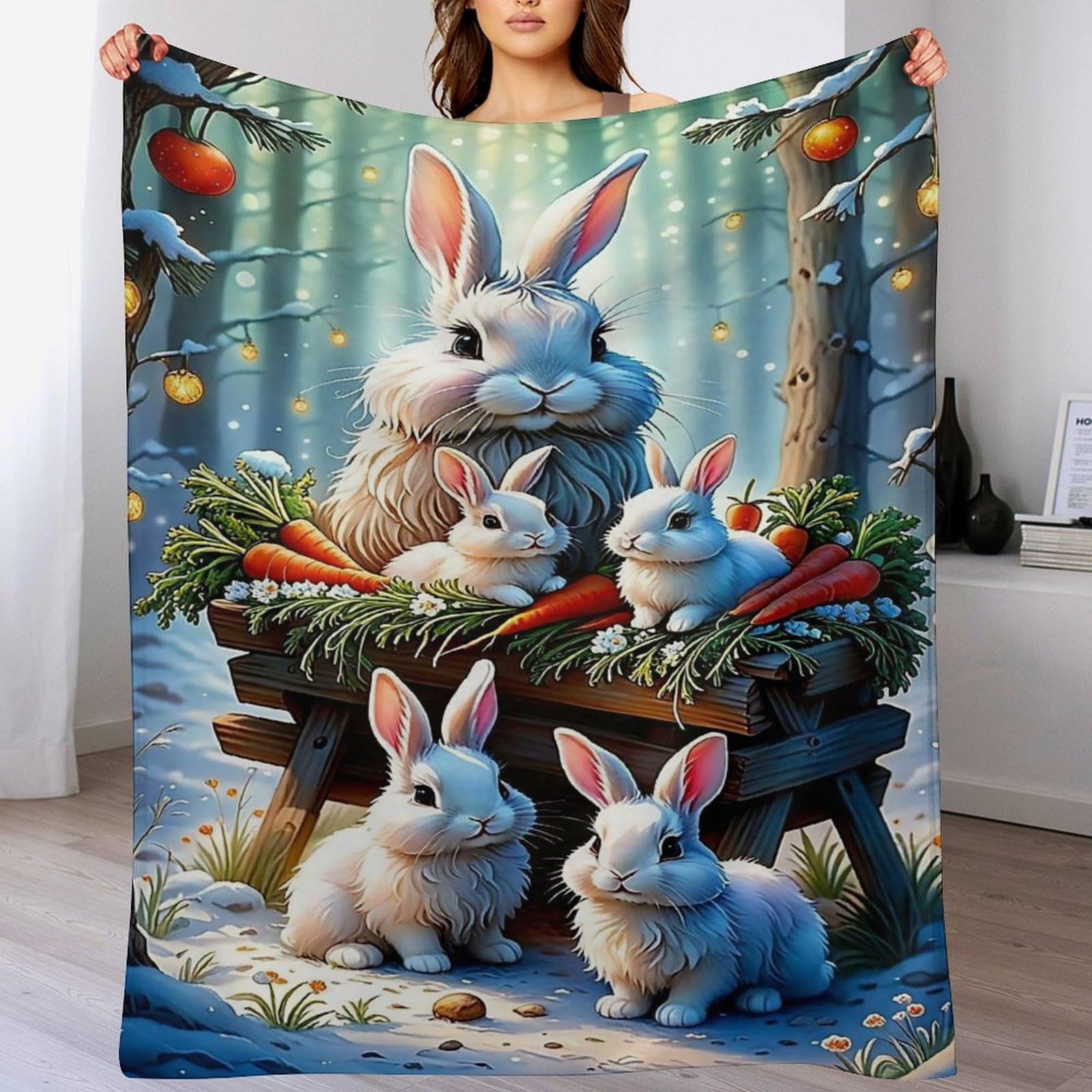 Couverture flannel douce et chaude plaid lapin mignon entretien facile