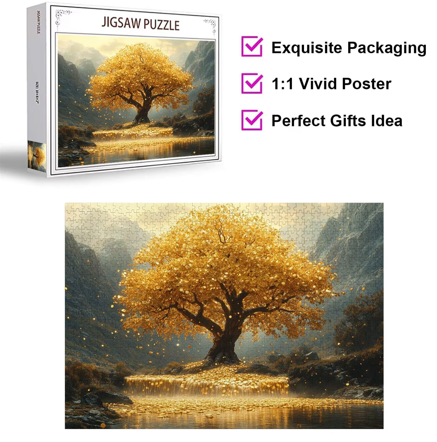 Puzzles 3000 Piezas, Puzzle Madera árbol Moneda de Oro, n-726