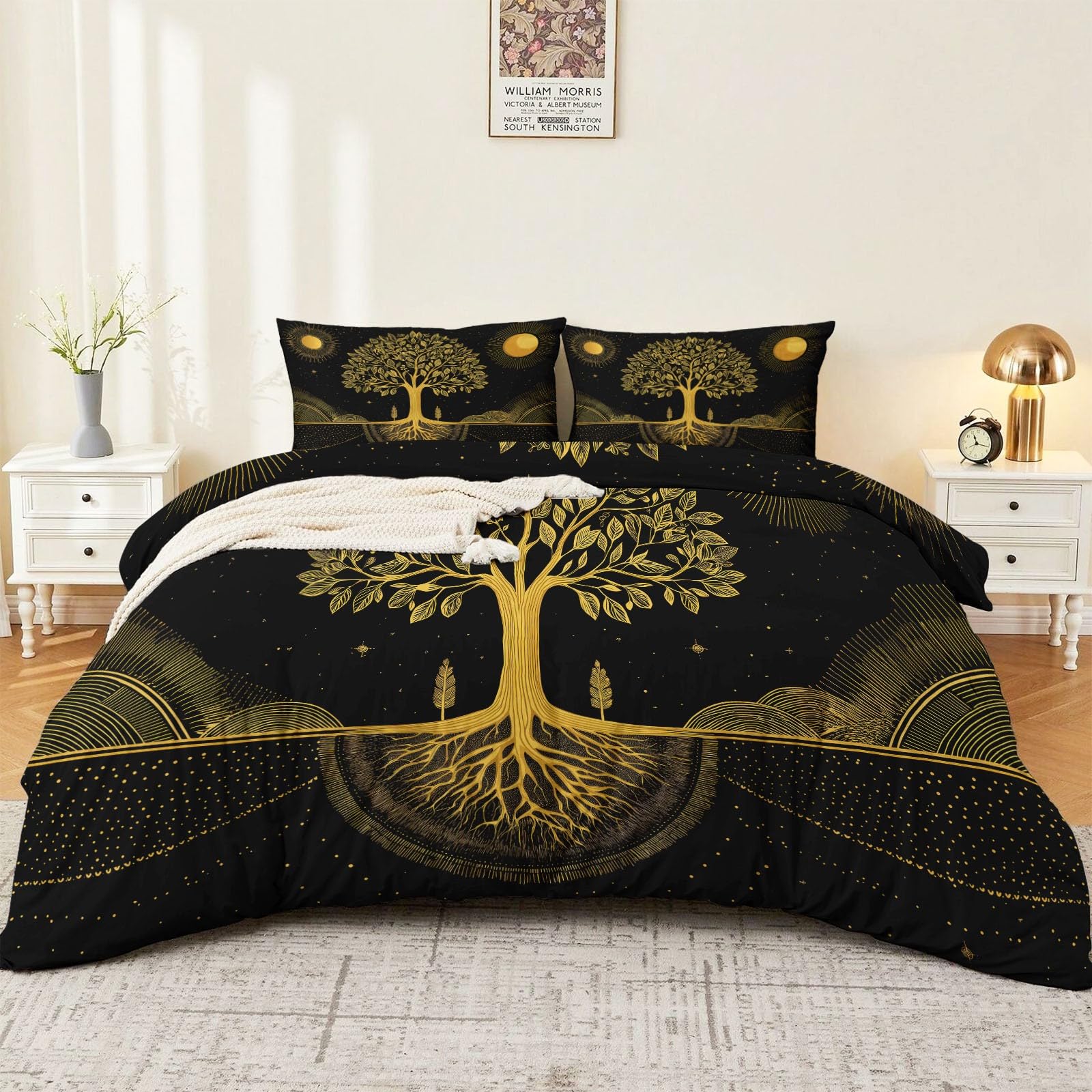 Housse de couette noire et dorée 140x200 pour chambre ado moderne