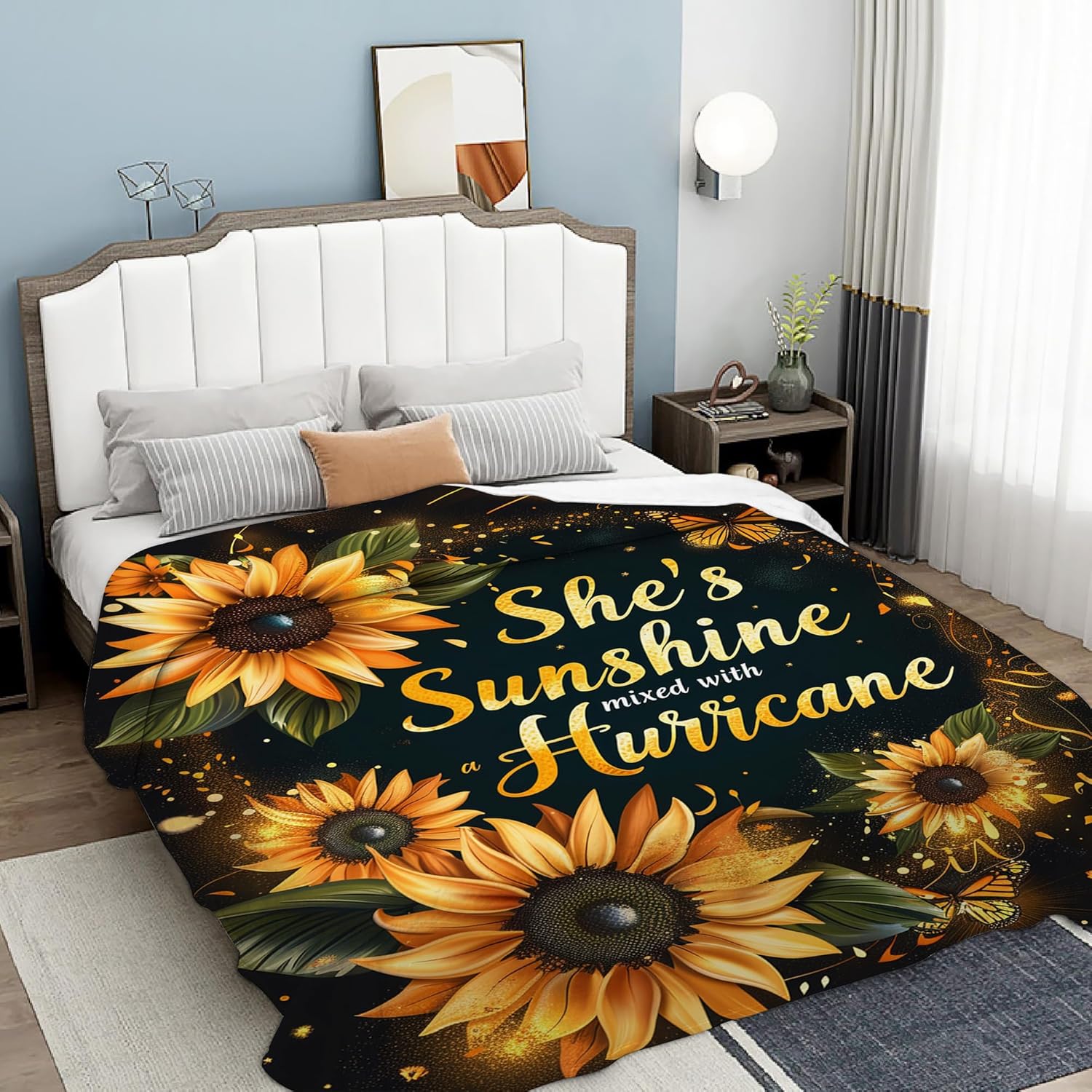 Sunshine Sunflower Blanket Gfits for Women Men Kids Hurricane Quote Art Throw Blankets Soft Lightweight for Home Decor Couch Bed Sofa 50x60 Inches