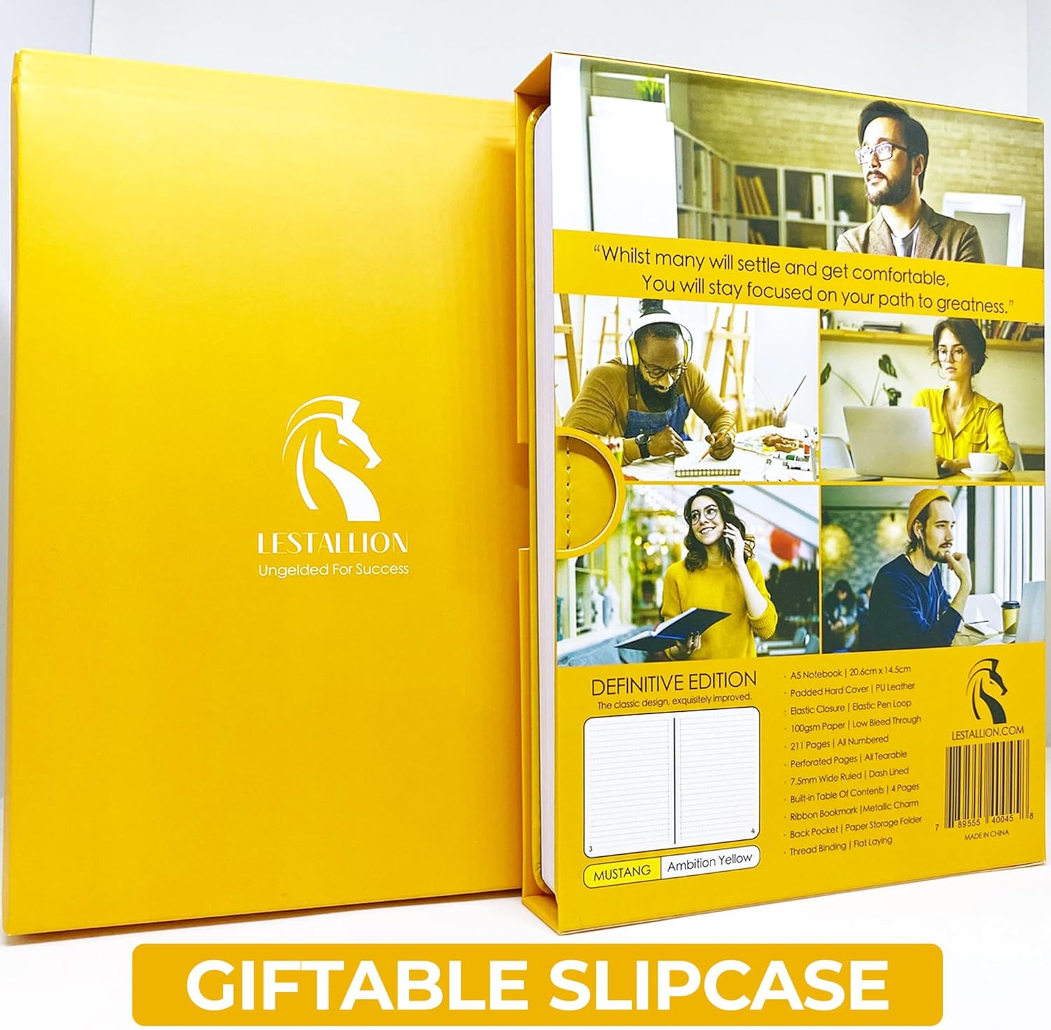 LeStallion LS2 Hardcover Yellow Notebook - A5 Lined Journal For Writing - 100GSM Hardback Yellow Journal - 216 Perforated Lined Paper - Faux Leather Journal Ruled Hard Cover