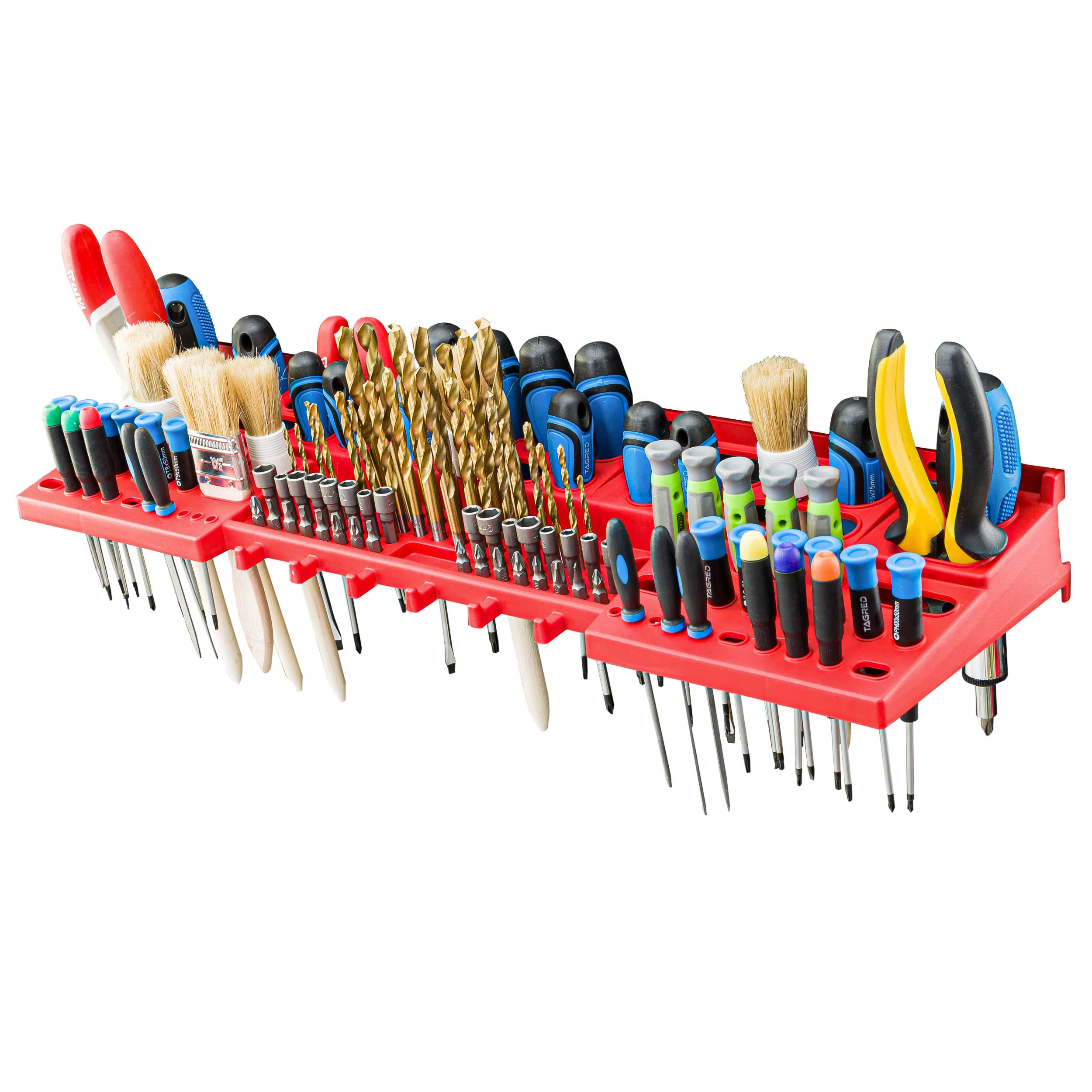 Sistema de almacenamiento para taller, 115 x 78 cm, 44 unidades, estantería de pared con soportes para herramientas y cajas apilables, placas de pared extrafuertes, estantería para herramientas