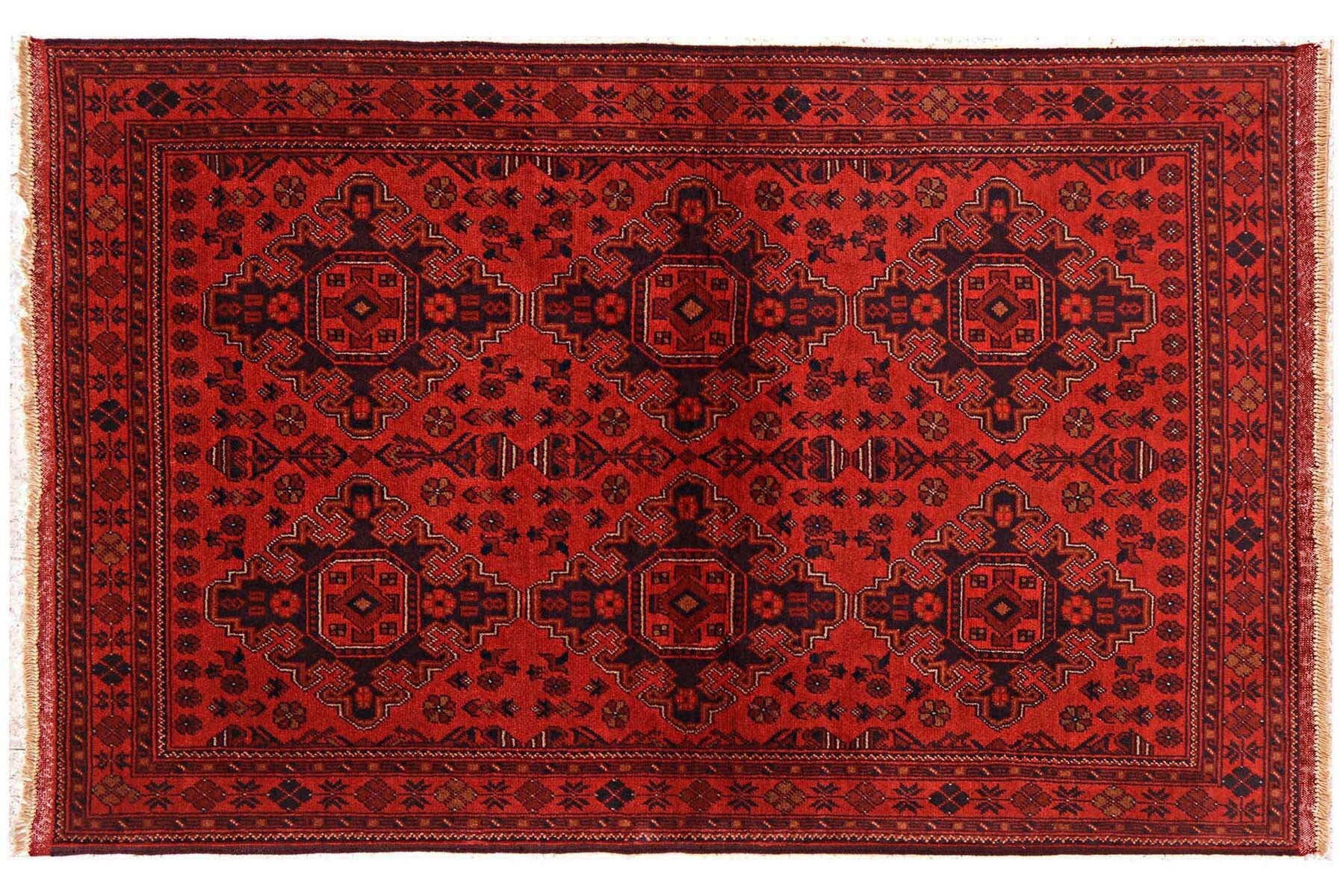 Tapis Khal Mohammadi afghan marron géométrique tissé main 130x200