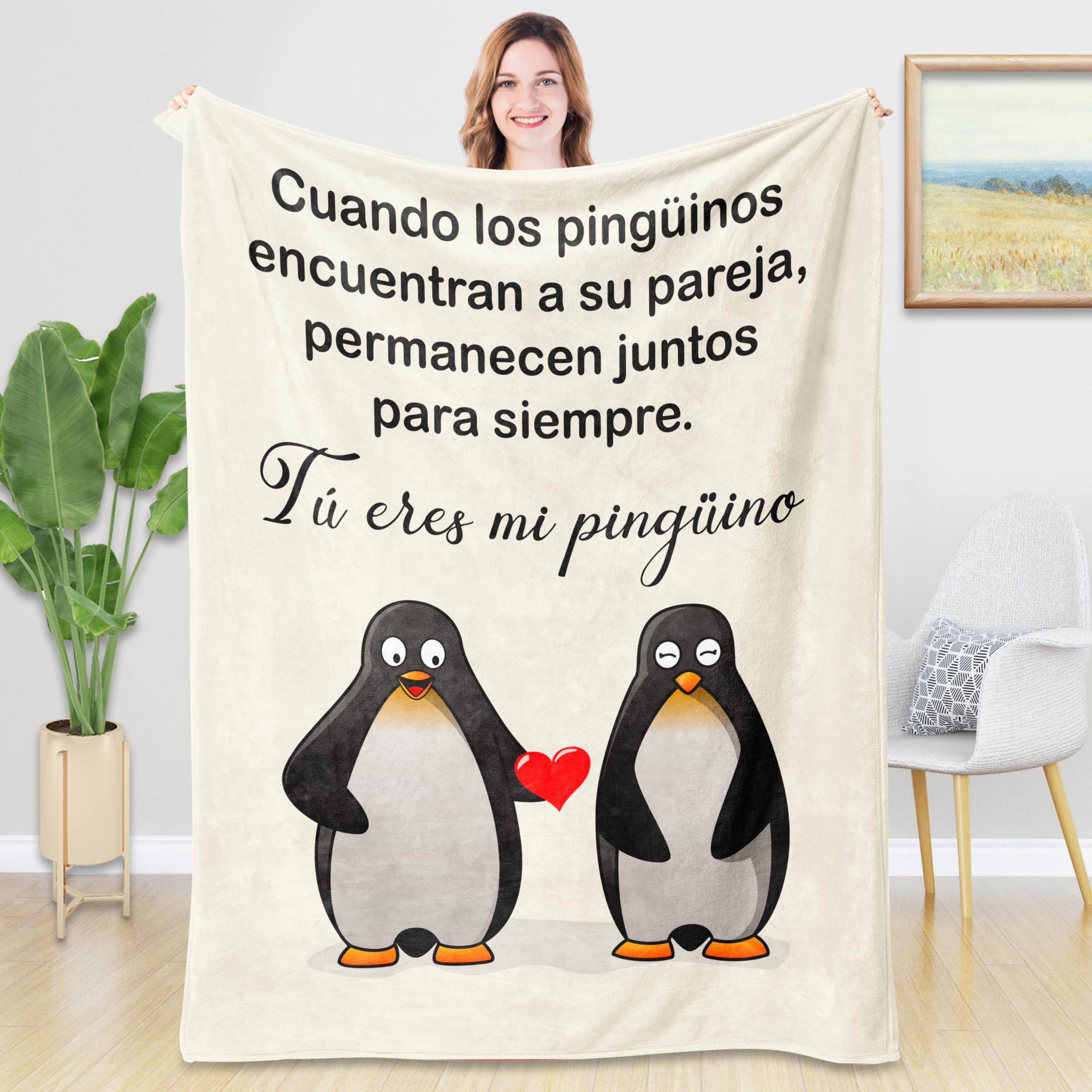 Rebundex Pinguino Regalos para Parejas Regalos Originales para Parejas, Regalo Novio Regalo Novia Regalo Aniversario Pareja, Franela Manta 1.3 × 1.5 m Regalo Pareja Navidad San Valentín