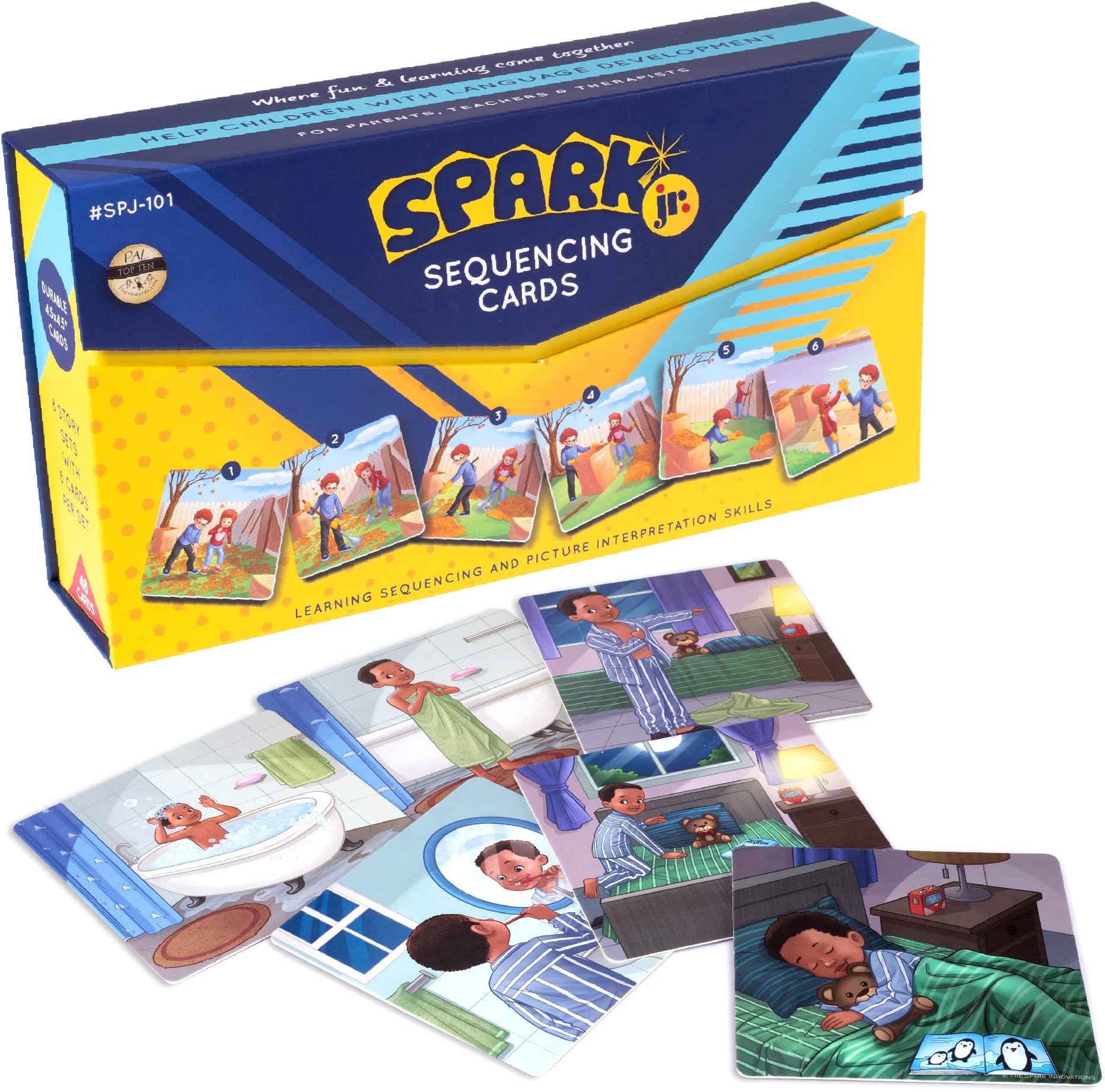 Spark Cards Jr Basic Sequence Cards for Storytelling and Picture Interpretation Speech Therapy Game, Special Education Materials, Sentence Building, Problem Solving, Improve Language Skills