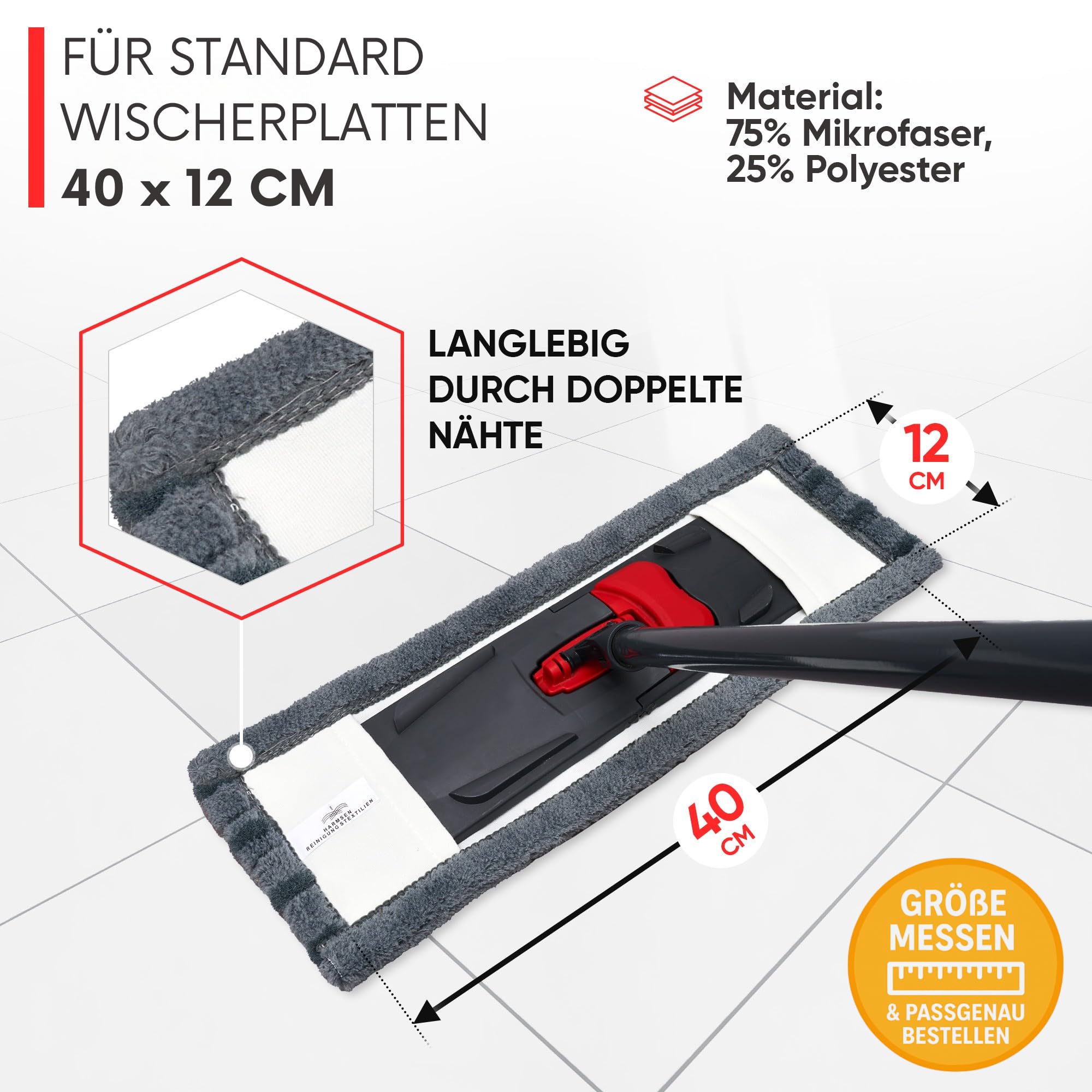 pokrowiec na mop do silnych zabrudzeń – wycieraczka do podłogi – wariant 40 cm – zestaw 10 sztuk