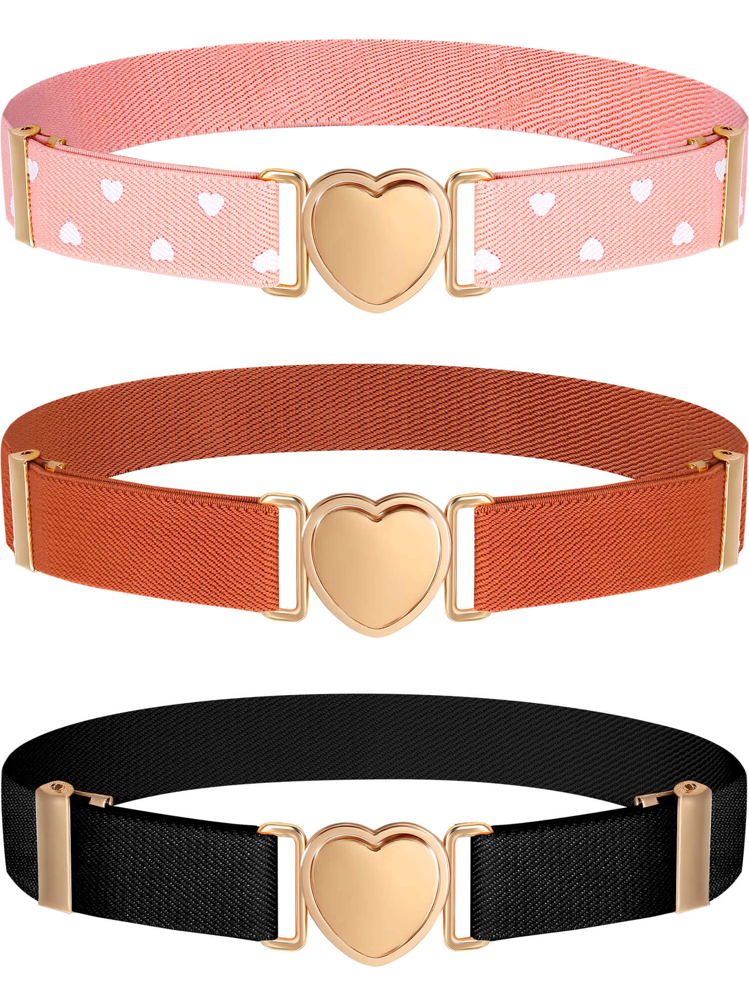 Andibro Cintura Elastica in Vita a Forma di Cuore,per Ragazze Regolabile in Tessuto alla Moda con Fibbia a Forma di Cuore in Metallo da Donna Marrone Taglia Unica