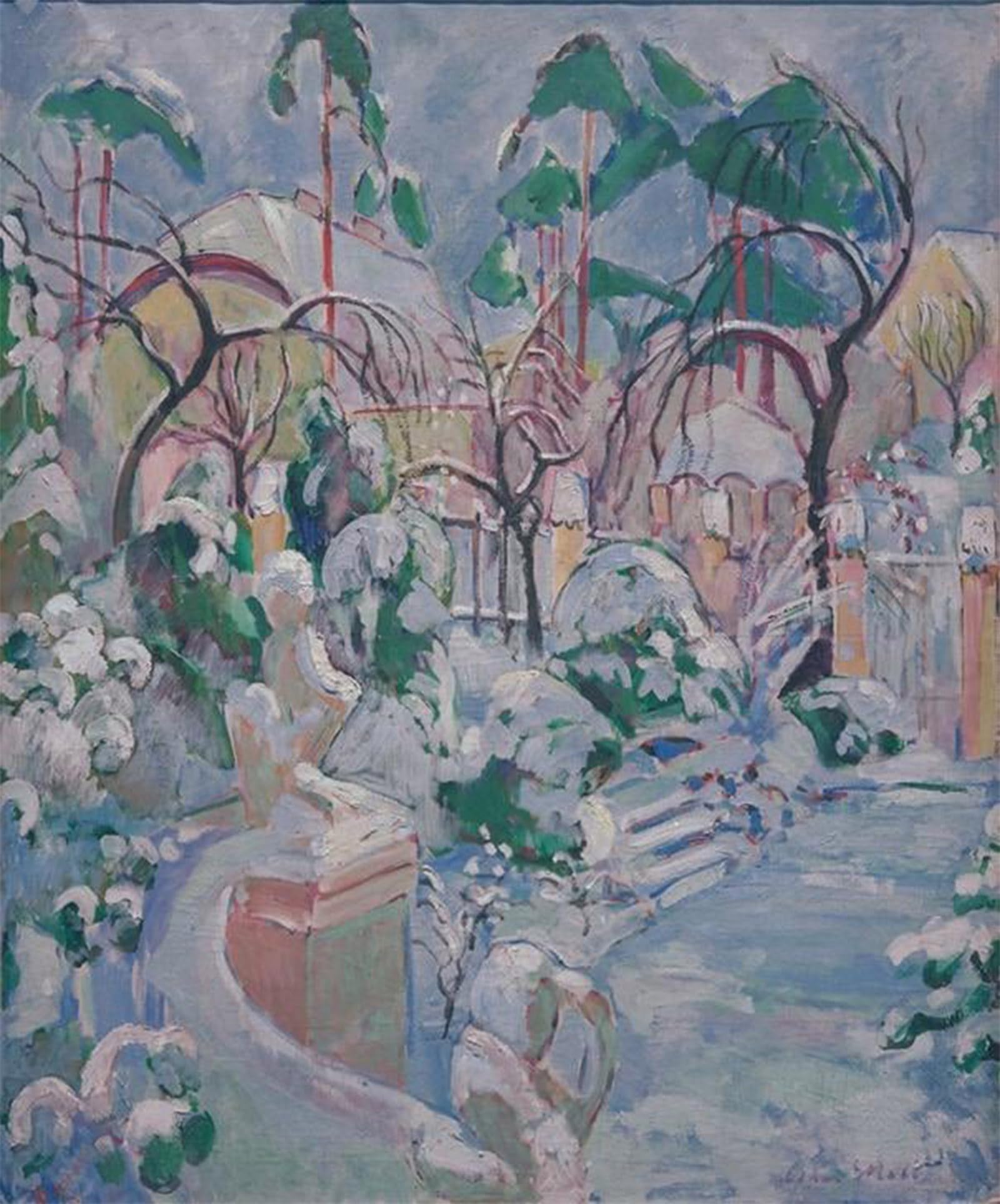 POSTERIIk Vintage Print Pop Art Landscape Artwork Garden in the Snow by Oskar Moll Art Prints for Office Home Decor 60x90cm