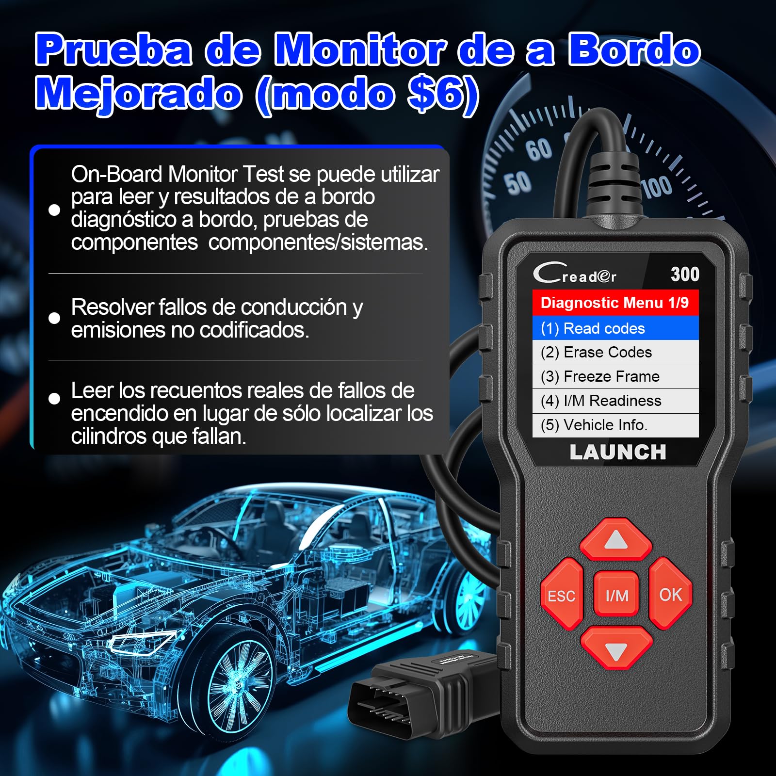 OBD2 Diagnosis Coche Multimarca LAUNCH - CR300 Scanner para Coche Multimarca, Lector Códigos Fallos Motor Autos, Completas OBDII Funciones Maquina Escaner para Todos los Vehículos OBDII