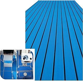 LUBEMIDA EVA Foam Boat Flooring Sheet Marine Faux Teak Decking Carpet for Yacht Floor,94.5"x35.4" Adhesive and Bevelled Edge (Light Blue +Black)