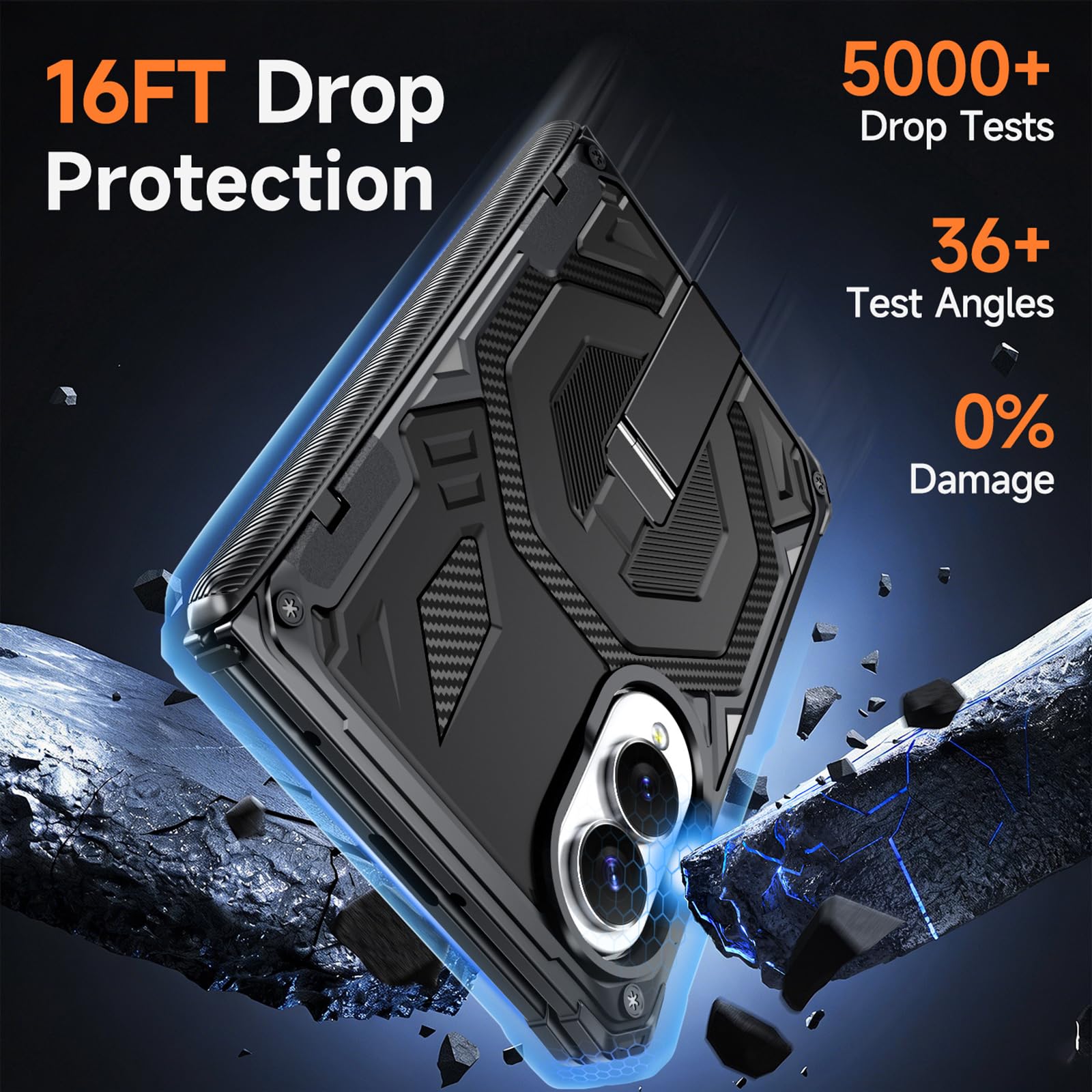 Custodia Magnetica For Samsung Galaxy Z Fold 8, Custodia Militare Antiurto Rigida For PC Smerigliata Pieghevole Cavalletto In Metallo Ricarica Wireless Cover Di Protezione Cerniera(Blue)