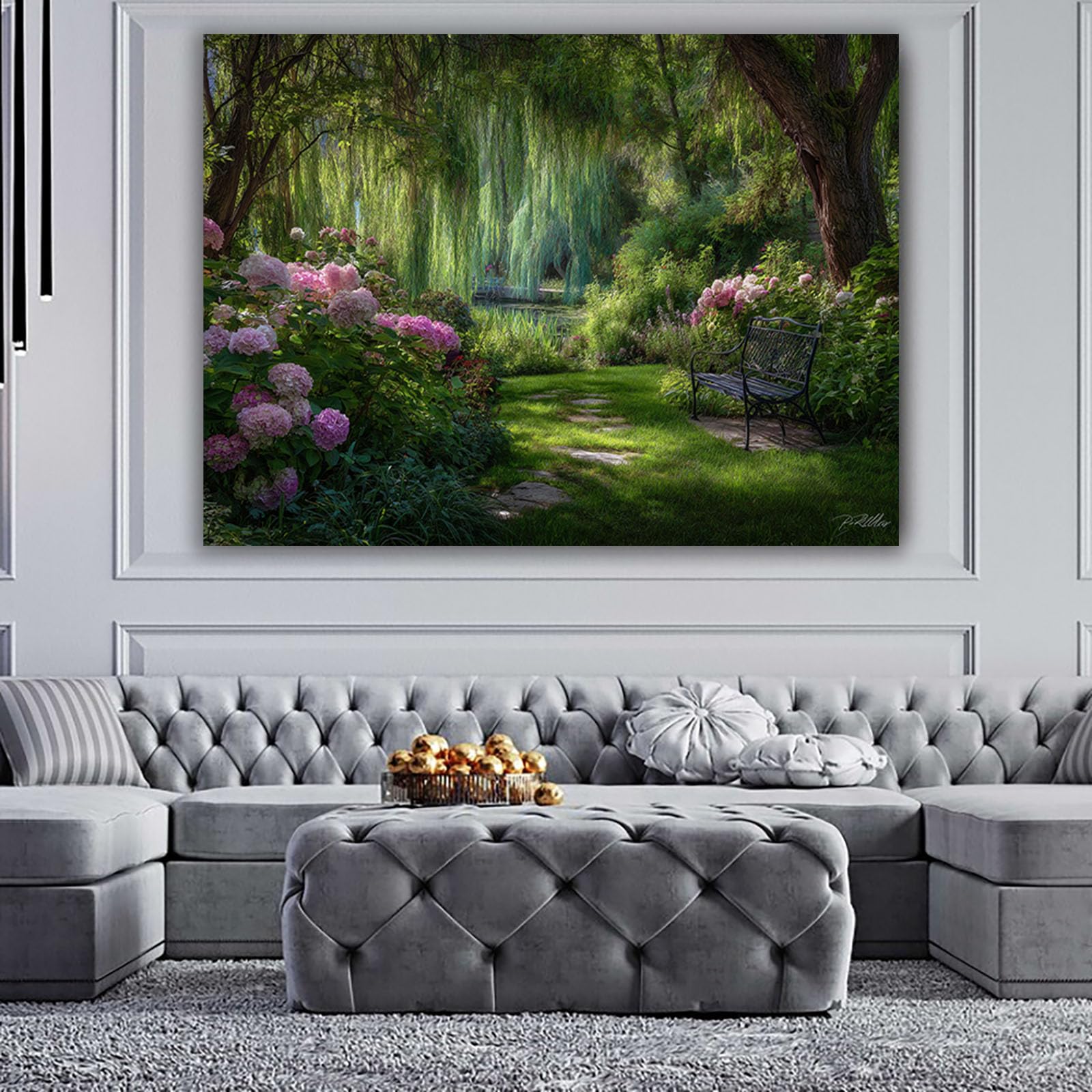 ZAMAEIU Semplice arte botanica Stampe su Canvas Sentiero da giardino per Camera da Letto Agriturismo Soggiorno Bagno(verde)-30x50cm Incorniciato