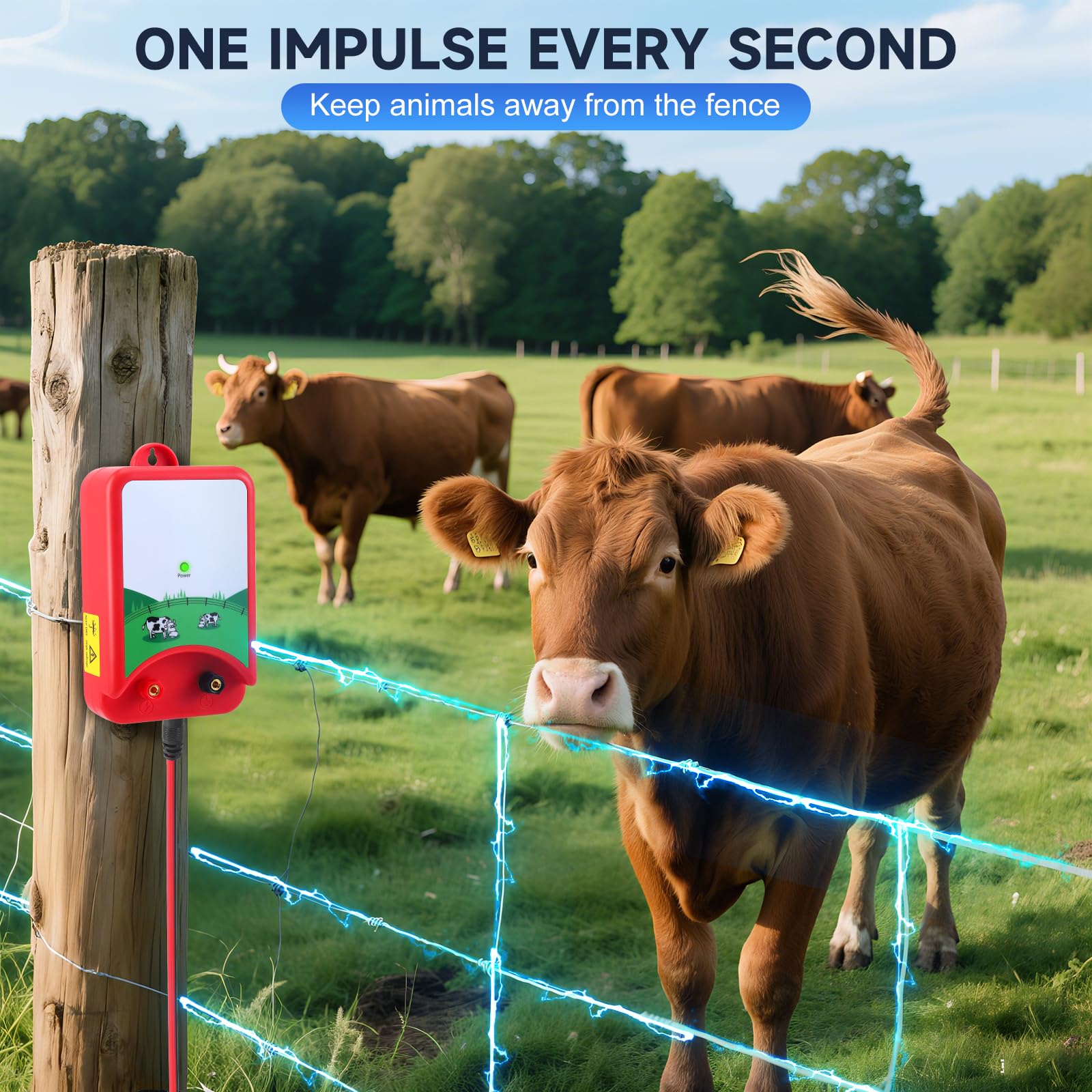 10km Elettrificatore per Recinto Elettrico,Recinzione Elettrica per Animali 2J Strumento Impermeabile Potente Recinti Controllore di Impulsi ad Alta Tensione Sicuro Pastore Fattoria Pascolo Giardino
