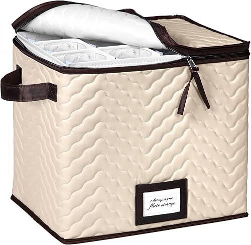 Caja de almacenamiento para copas de vino con divisores, capacidad para 12 copas de champán de hasta 10 pulgadas de alto, funda de almacenamiento