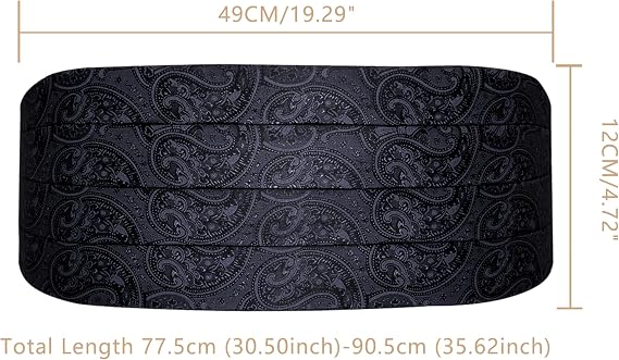 YOHOWA Men Cummerbund Bow Tie Set Silk Paisley Formal Pre-Tied Bowtie Pocket Square Cufflinks Wedding Party Prom