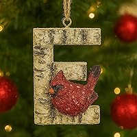 Vista 8 de Adorno de Navidad con letra inicial cardenal rústica, aspecto de madera de abedul, alfabeto, decoración con monograma para árbol de vacaciones