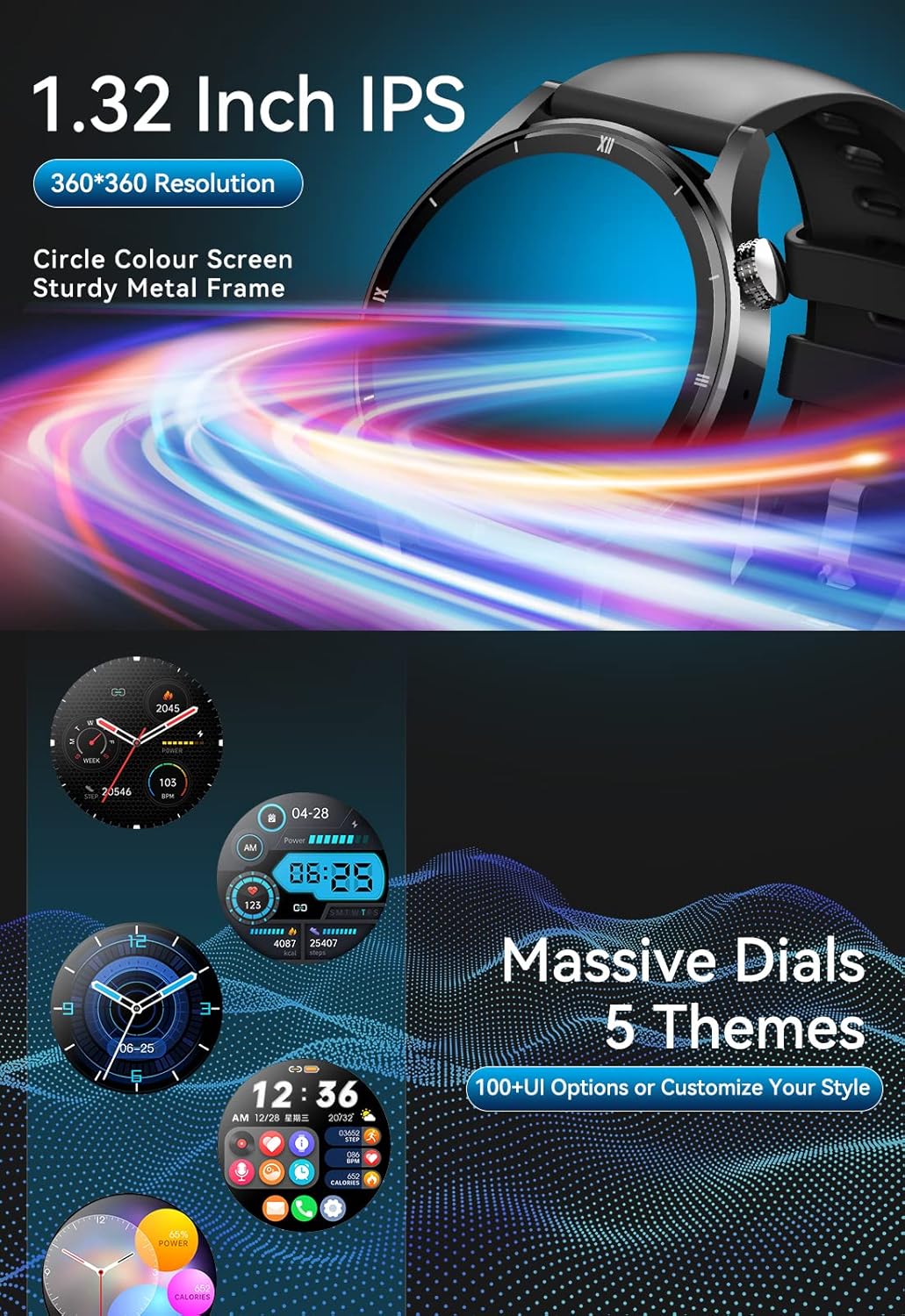 Orologio Smartwatch Uomo Risponde alle Chiamate in Vivavoce, 1,32 HD Orologio Tracker Fitness Cardiofrequenzimetro da polso Monitor Sonno Contapassi Cronometro Smart Watch Sportivo per Android iOS Orologio Smartwatch Uomo Risponde alle Chiamate in Vivavoce, 1,32 HD Orologio Tracker Fitness Cardiofrequenzimetro da polso Monitor Sonno Contapassi Cronometro Smart Watch Sportivo per Android iOS