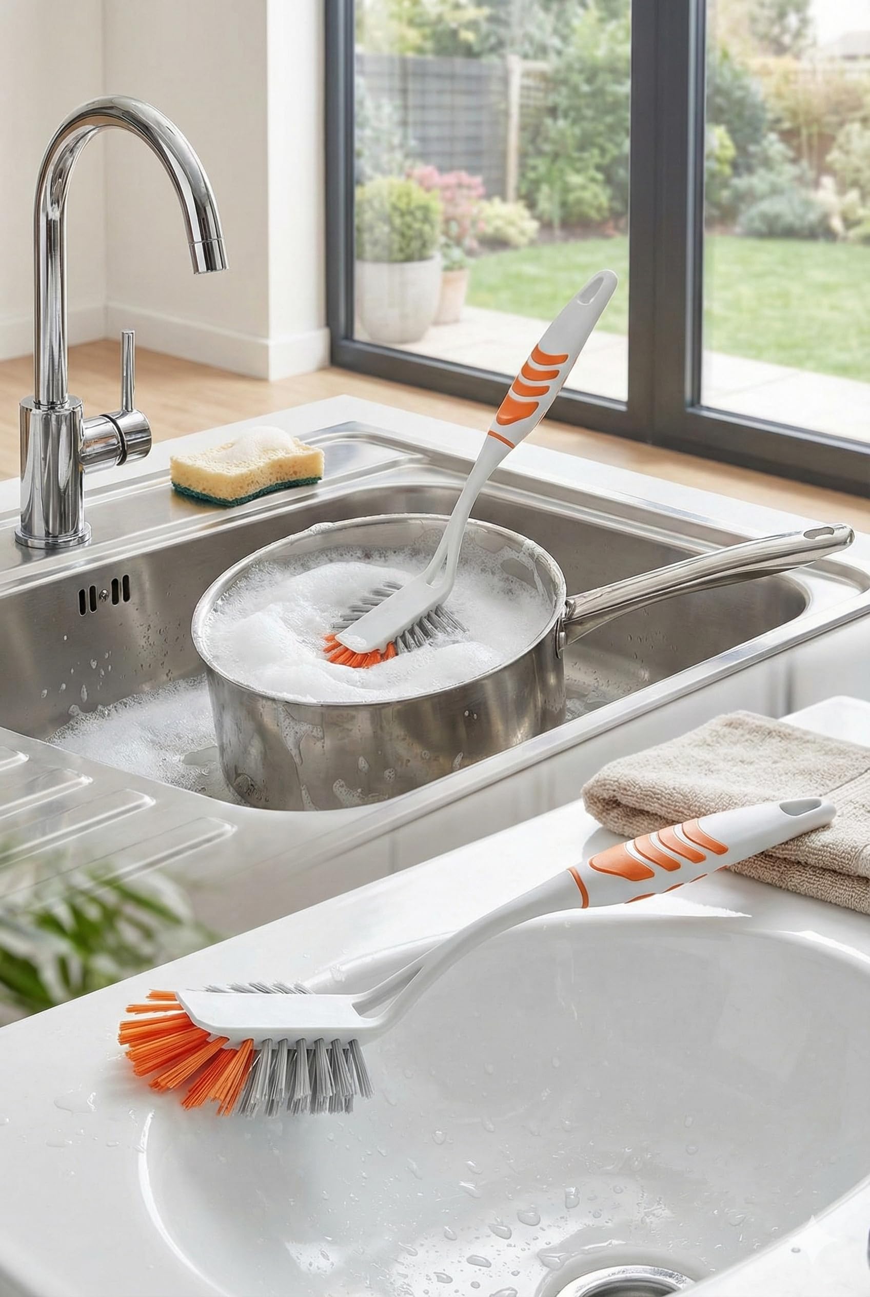 2'li Pratik Banyo ve Mutfak Temizlik Fırçası Seti - Çizmez Lavabo Küvet Fırçası (27x15cm) ve Hijyenik Bulaşık Fırçası (29x9cm) - Ergonomik ve Yüksek Kalite