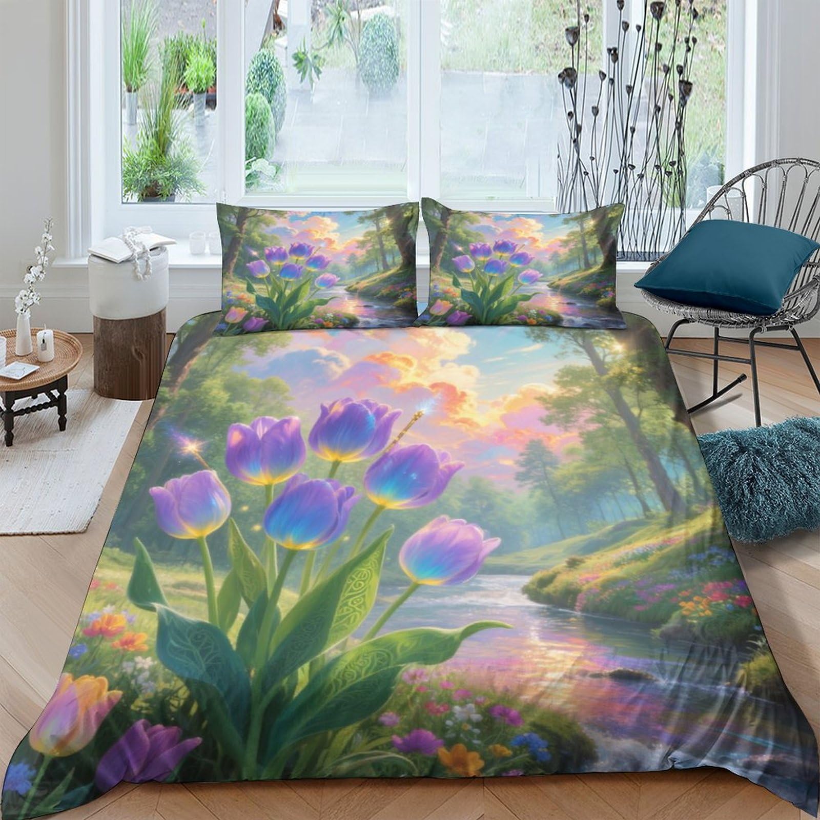 Parure de lit tulipe 3D microfibre douce : dites adieu aux couettes qui glissent