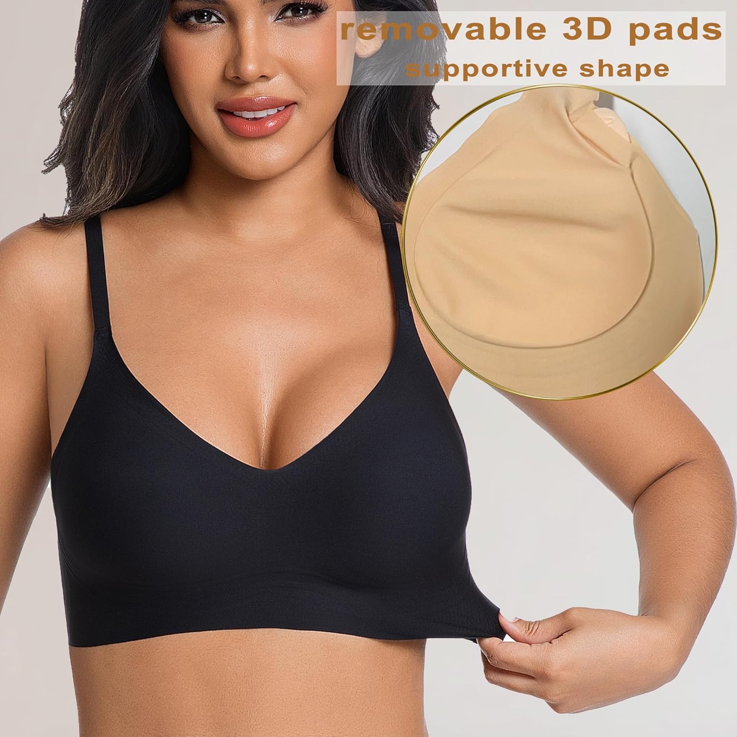 PRETTYWELL Comfortable Bras, Seamless Wire Free Everyday Bras for A to D Cups, V Neck Soft and Light Basic Bras for Women - Image 4