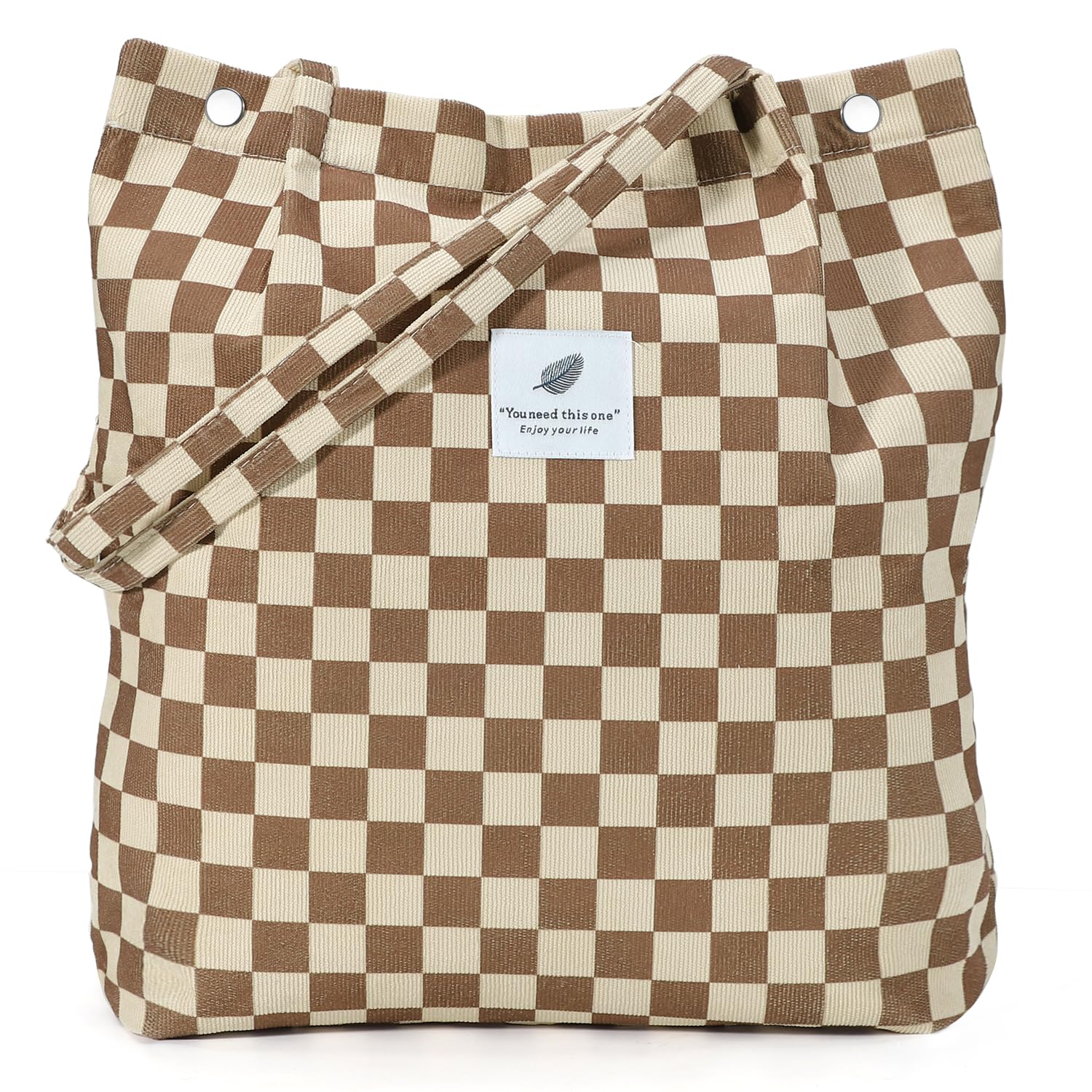 Corduroy Tote Bags for Women Large Capacity Tote Purse Reusable Grocery Shoulder Bag with Inner Pockets
