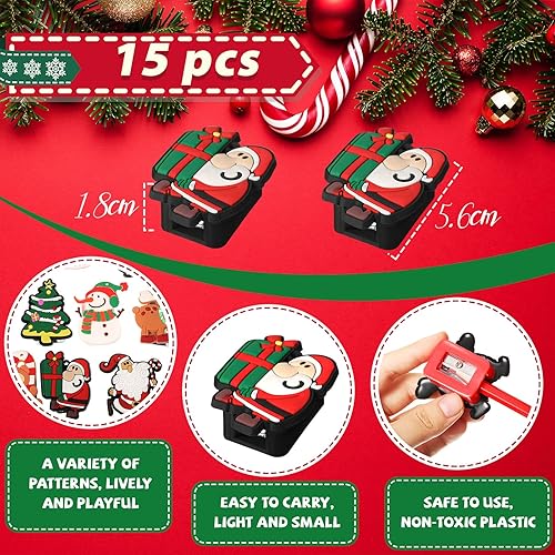 Miniatura 4 de Sacapuntas de Navidad a granel para niños, árbol de Navidad, Papá Noel, alce, oso, novedad, sacapuntas manual de mano, regalo de papelería de
