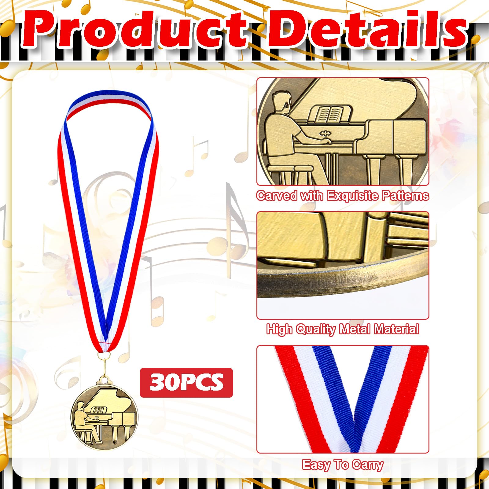 Aurelema 30 medallas de oro de 2 pulgadas para ganadores de premios, medallas a granel con cintas para el cuello, trofeo de metal, regalo para estudiantes, adultos, torneos escolares, competiciones