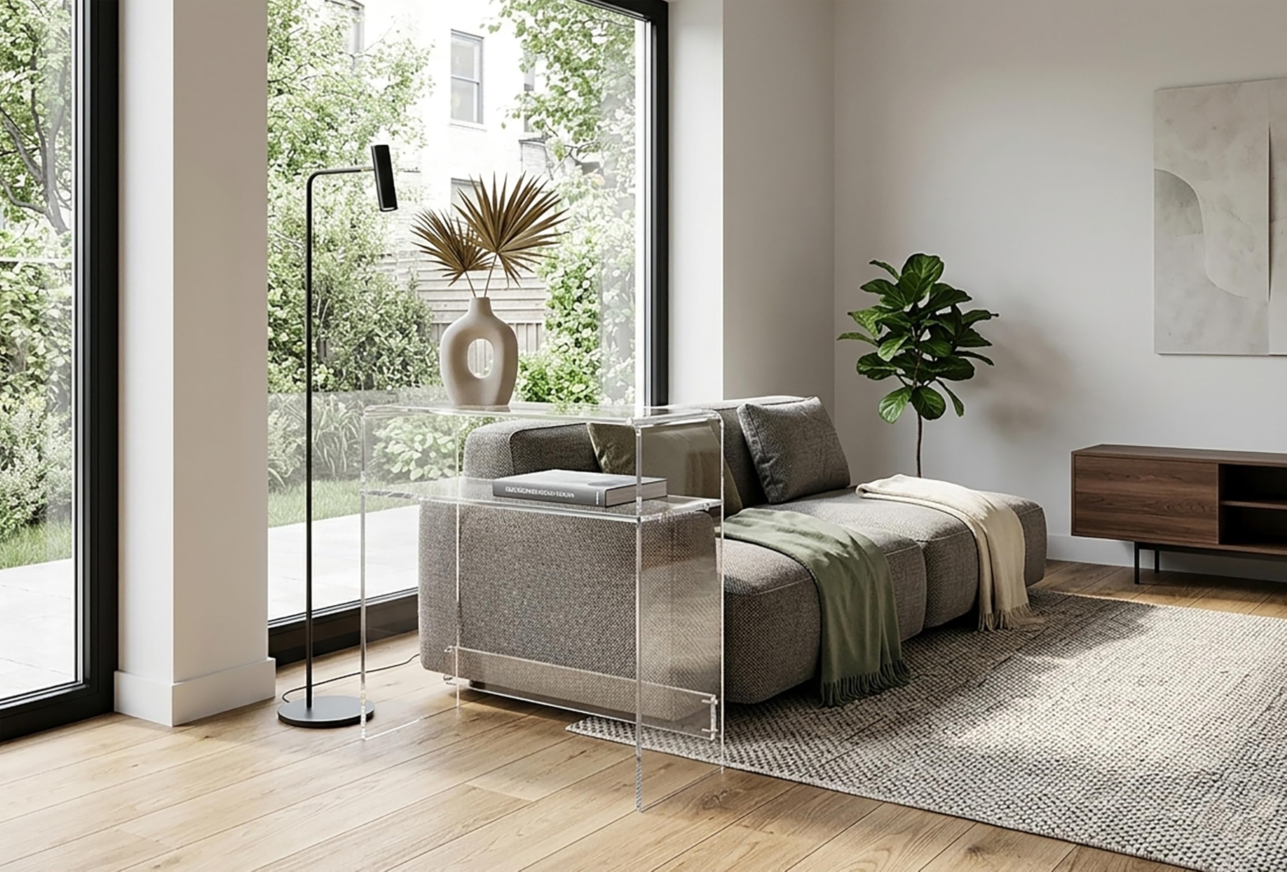 Slato Ercole - Consolle in Cristallo Acrilico Trasparente, Mobile Ingresso, Tavolo Soggiorno, Sala d'Attesa, Ufficio, Mobile di Design, Made in Italy, 33x78x77 cm
