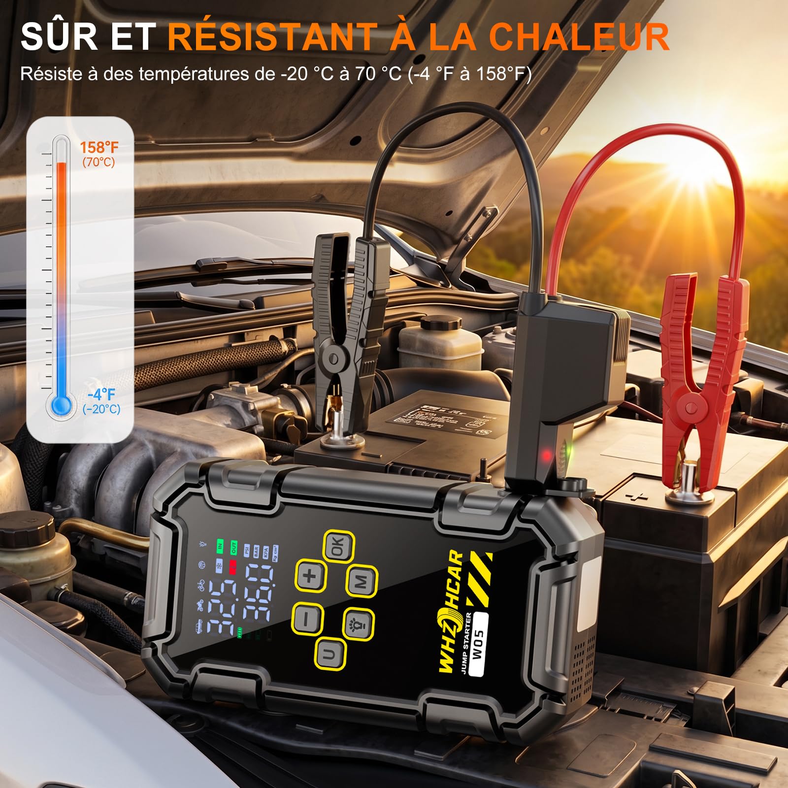 Booster Batterie Voiture 9000A avec Compresseur 160PSI, Démarreur Batterie Voiture 12V pour Tous Gaz/10L Diesel, Jump Starter avec Gonfleur Pneus, Écran LCD et 2 Lampes LED