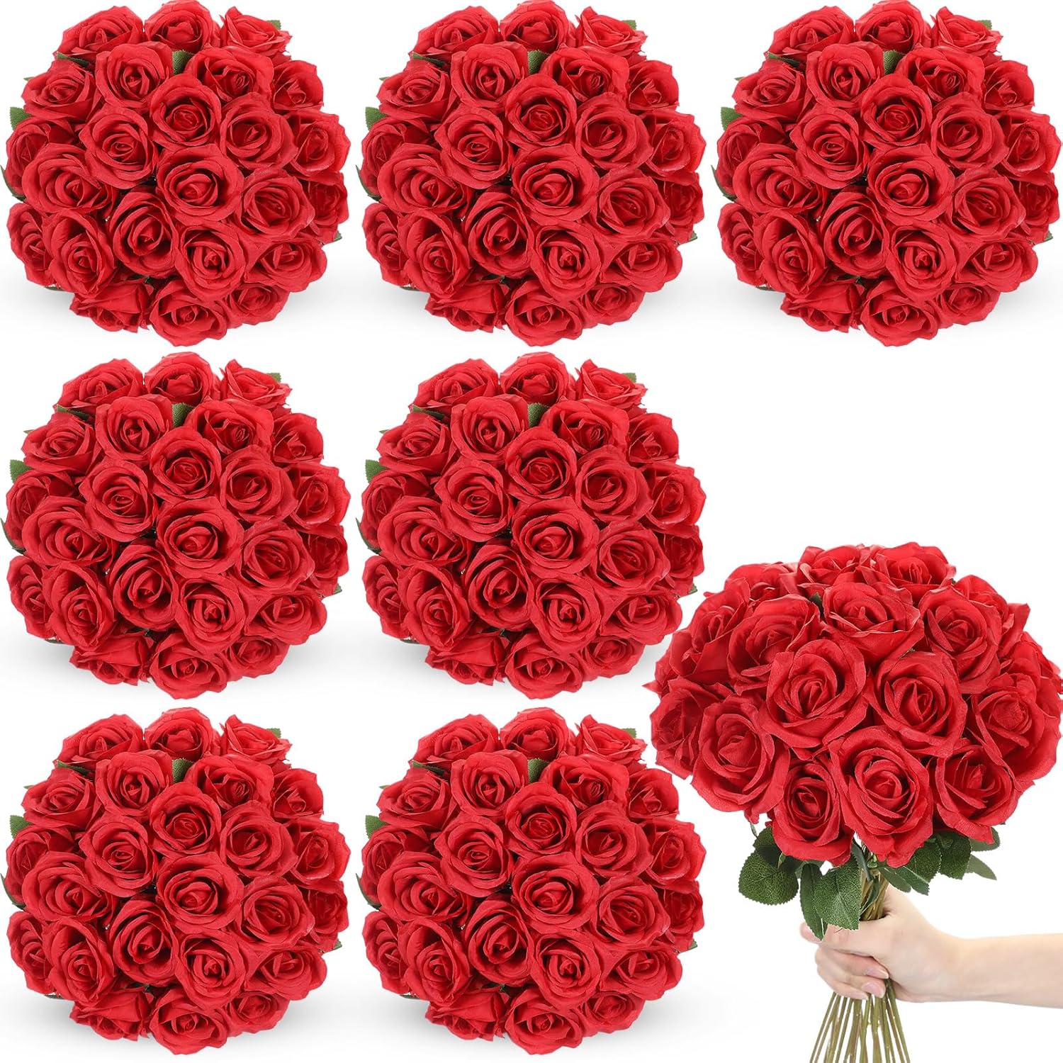 Lyrow 200 Pcs Artificial Roses Realistic Flowers Bulk Real Looking Fake Silk Rose Bouquets with Long Stem Flowers for Wedding Table Centerpieces Bridal Shower Party Home Garden Decor (Red)