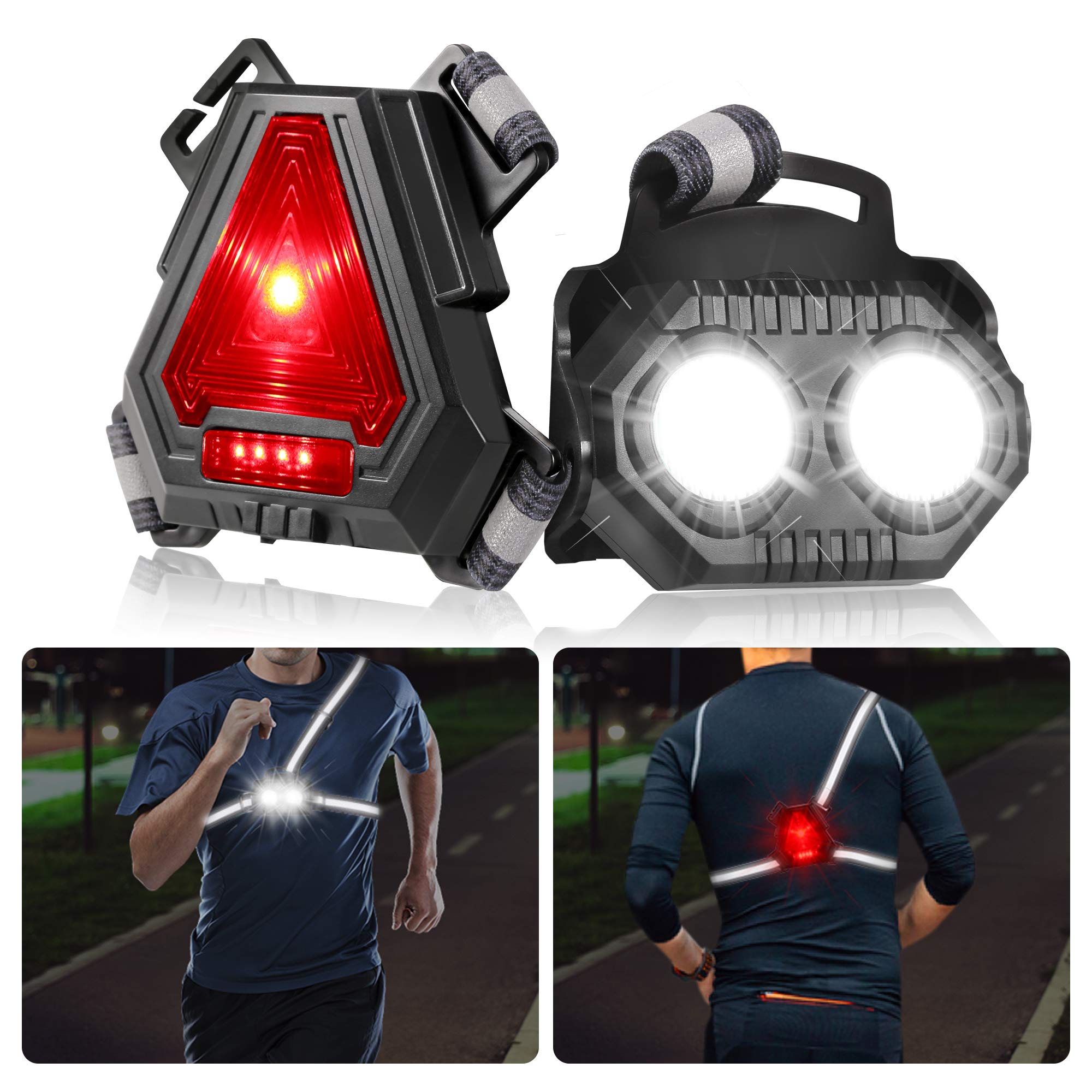 B-right Night Running Lights for Runners Outdoor LED Chest Light with Safety Back Warning Lamp Reflective Running Vest Gear USB Rechargeable 4 Modes for Jogging Walking Camping