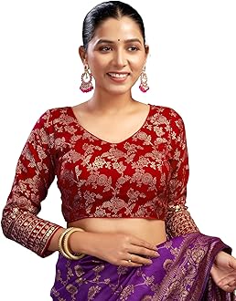 SIRIL Readymade Saree Blouse for Women | Silk Blend Sequence Embroidery 3/4 Sleeve Blouse | Stitched Padded Blouse