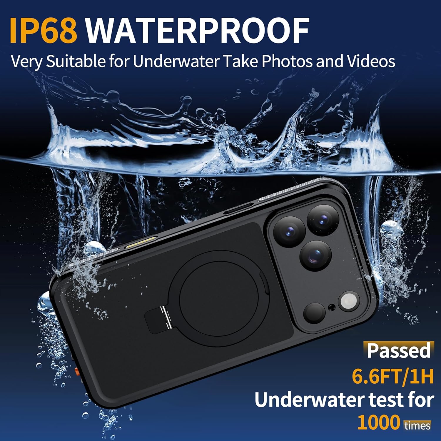 ANTSHARE Magnetic for iPhone 17 Pro Max Case Waterproof, Built in Screen Protector [Compatible with MagSafe] [Invisible Stand] [IP68 Underwater], Full Body Protection Phone Case 6.9'', Black