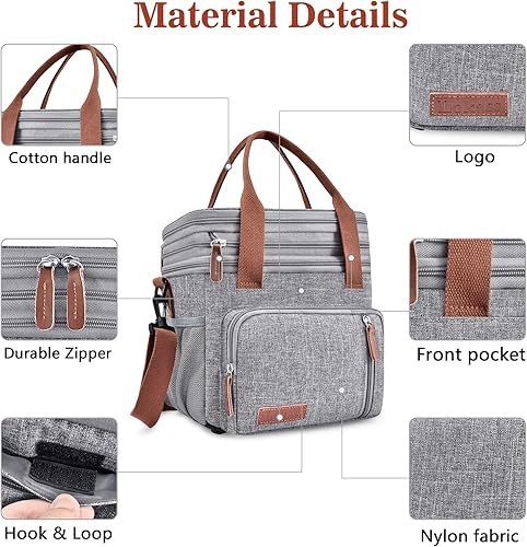 Miniatura 5 de BAGNN Lonchera para mujereshombres, bolsa de almuerzo aislada, bolsa enfriadora doble expandible, lonchera reutilizable para adultos con correa de