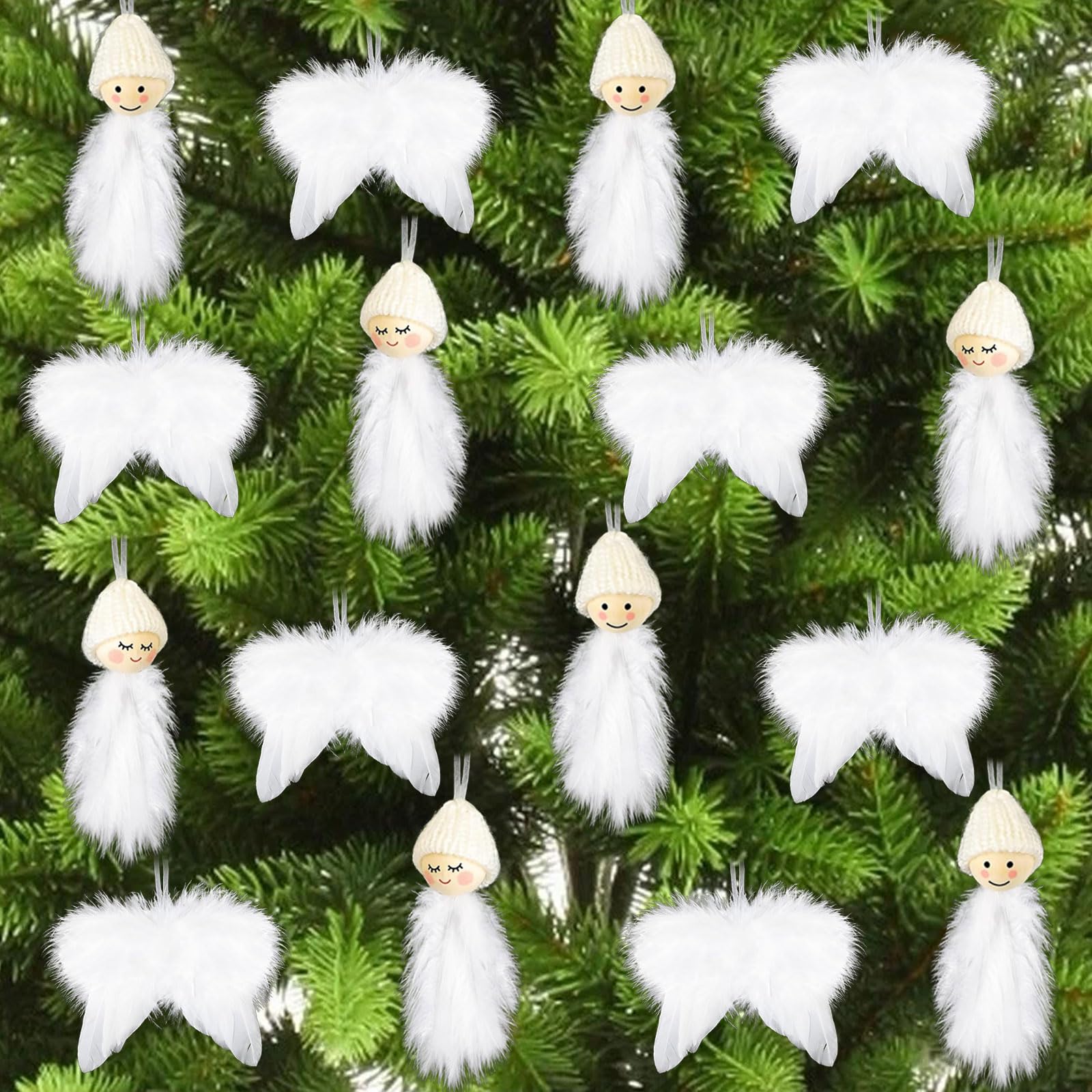 Adornos Arbol Navidad, 16 PCS Decoracion Navidad Arbol Blanco Pluma, Adornos Colgantes de Alas Ángel Personalizadas, Adornos Navideños Originales para Hogar Fiesta Exterior Interior