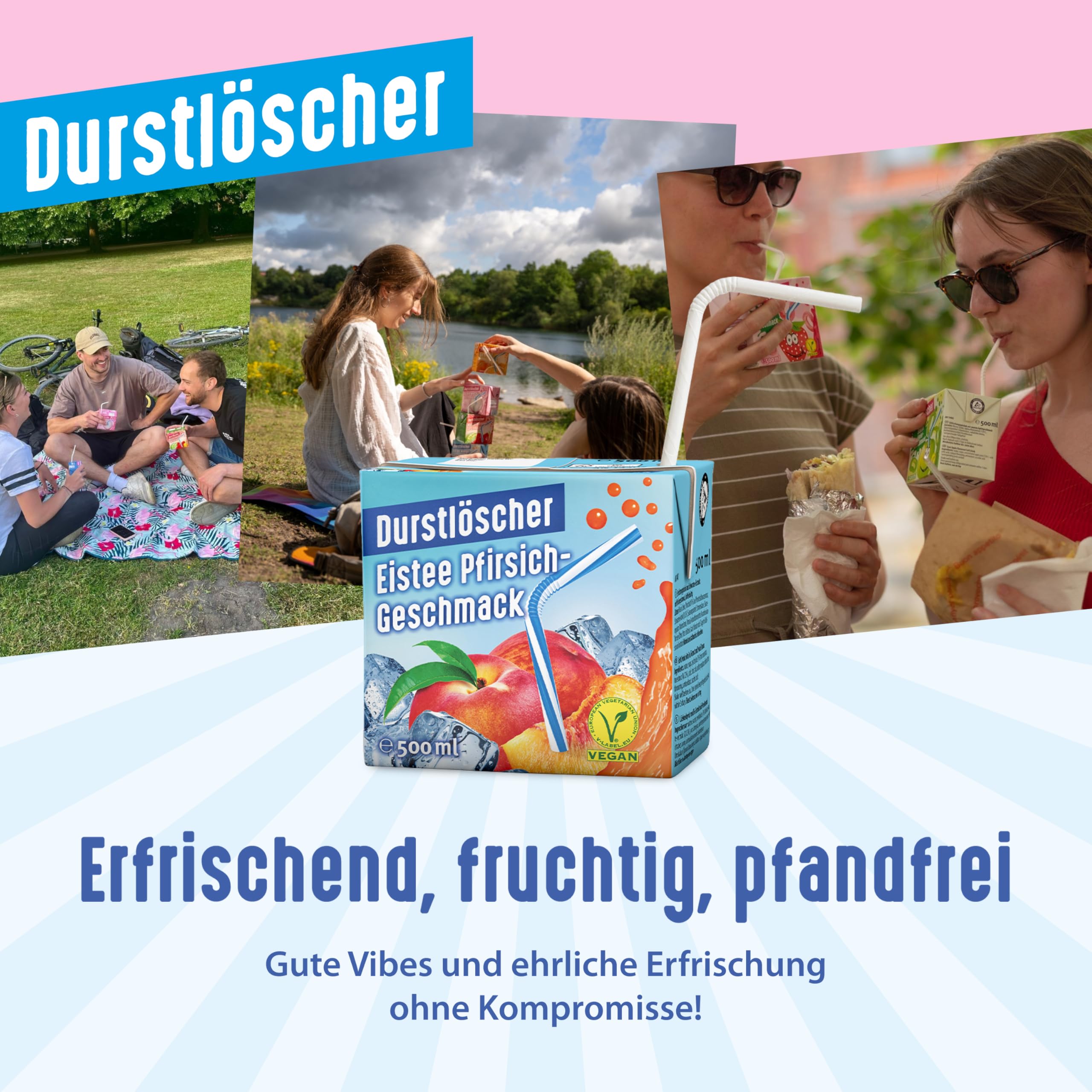 Durstlöscher Eistee Pfirsich: Erfrischungsgetränk mit Tee-Extrakt & Pfirsichgeschmack, Pfandfreies Trinkpäckchen, Vegan, Ohne Kohlensäure, Fruchtig, Ideal Für Unterwegs & Zuhause, 48 x 500 ml