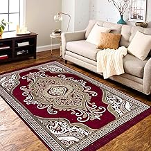RVS DECOR Chenille Carpet 5x7 Feet | Soft Velvet Rug for Living Room, Hall & Bedroom | Floor Carpet for Home | Designer Dari for Floor 150x210 cm | Non-Slip, Trendy & Durable Kalin (Maroon and White)