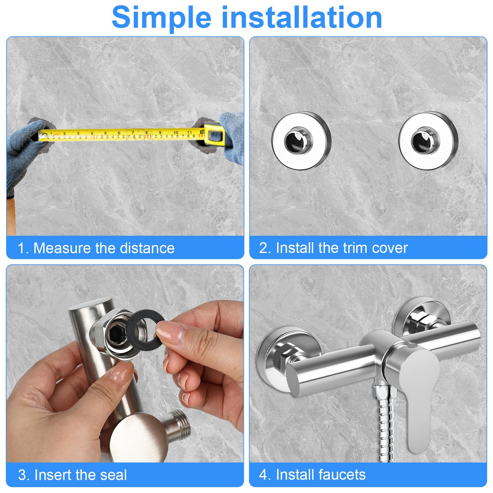 Grifo de ducha monomando, grifo de ducha para ducha, montaje en pared, grifo de ducha de pared para baño, grifo de bañera de acero inoxidable 304, G ½ salida de agua hacia abajo
