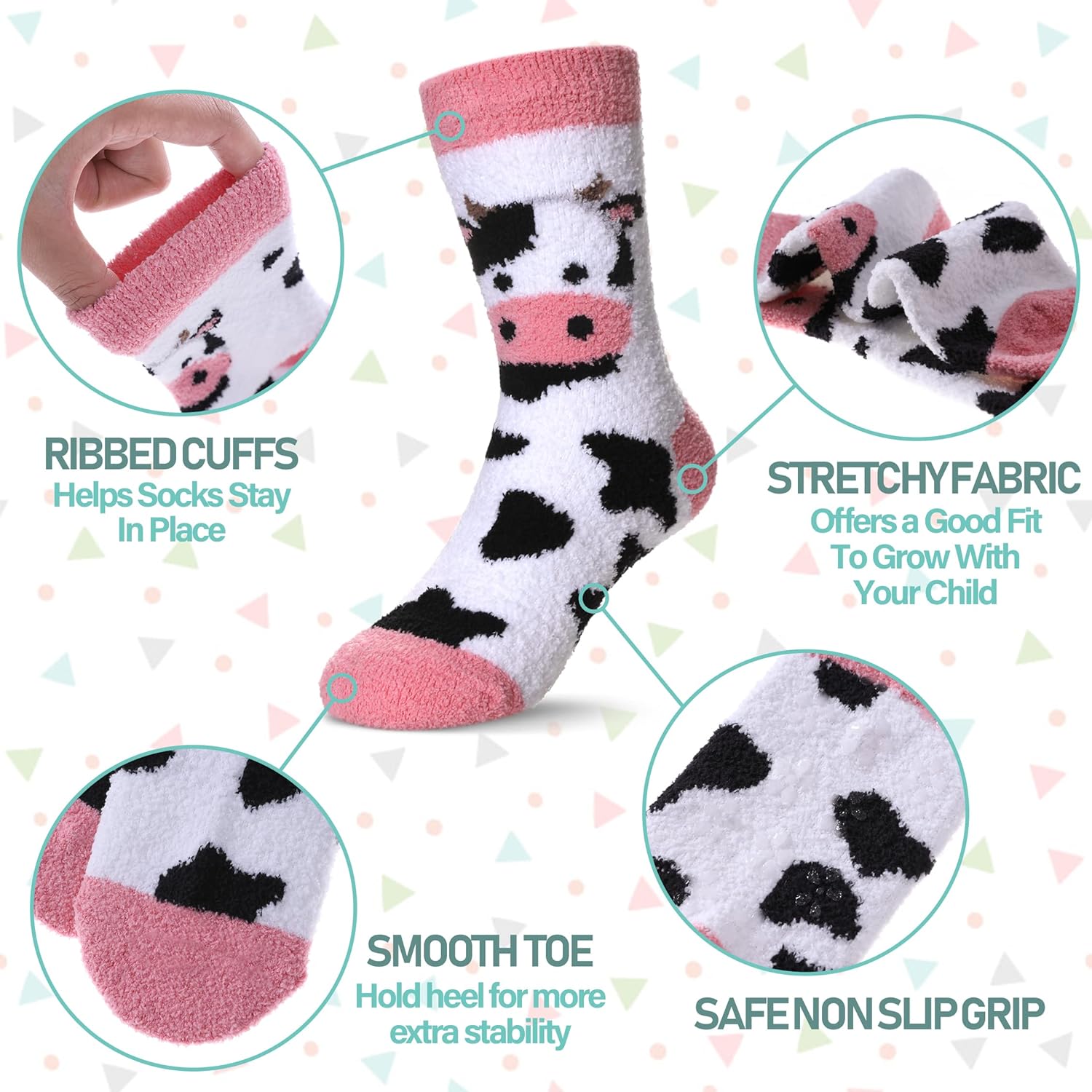 LINEMIN Kids Fuzzy Socks Boys Girls with Grips Non Slip Slipper Socks Cozy Fluffy Winter Warm Crew Socks 6 Pairs - Image 4